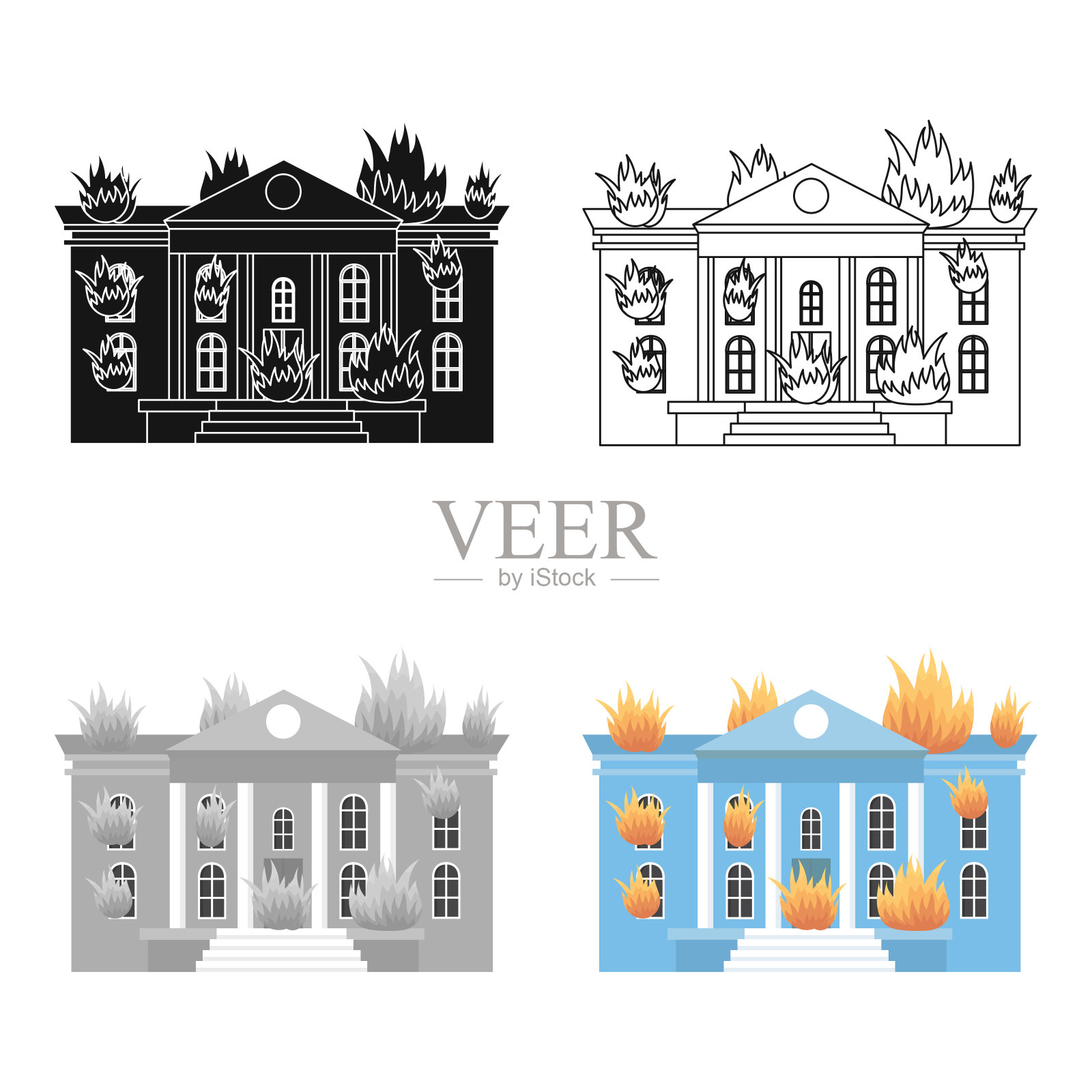 房子着火了图标卡通单剪影火插画图片素材