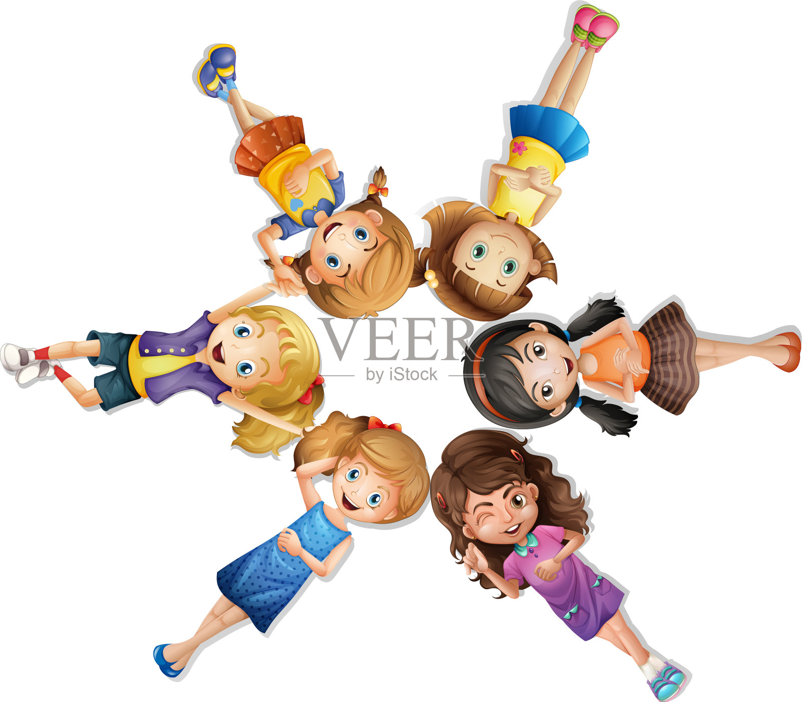 女孩们躺成一圈设计元素图片