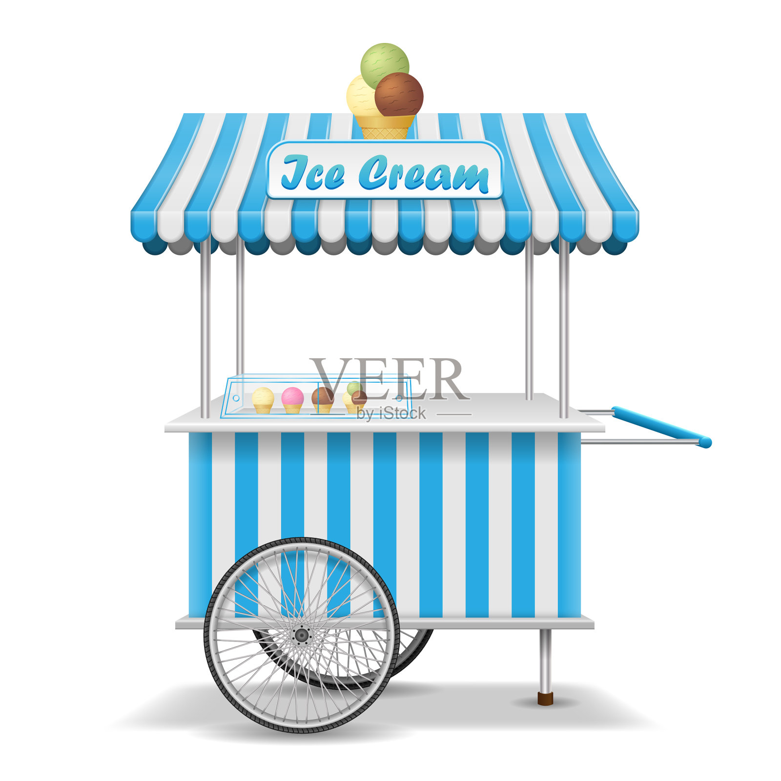 带有移动轮子的现实街头食品车插画图片素材