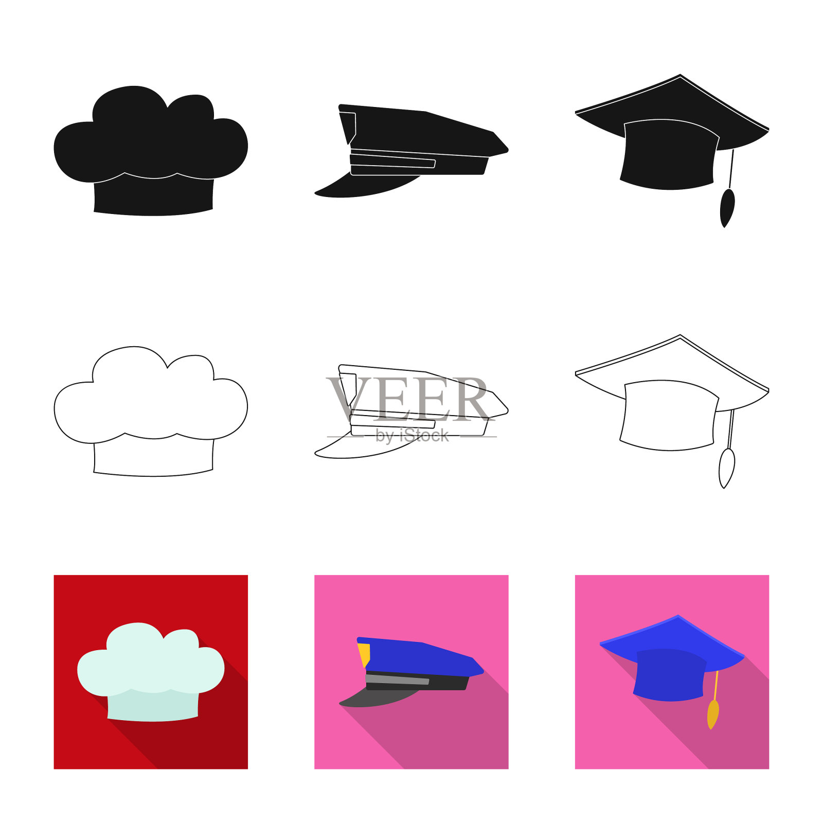 孤立对象的帽子和帽子符号集图标素材