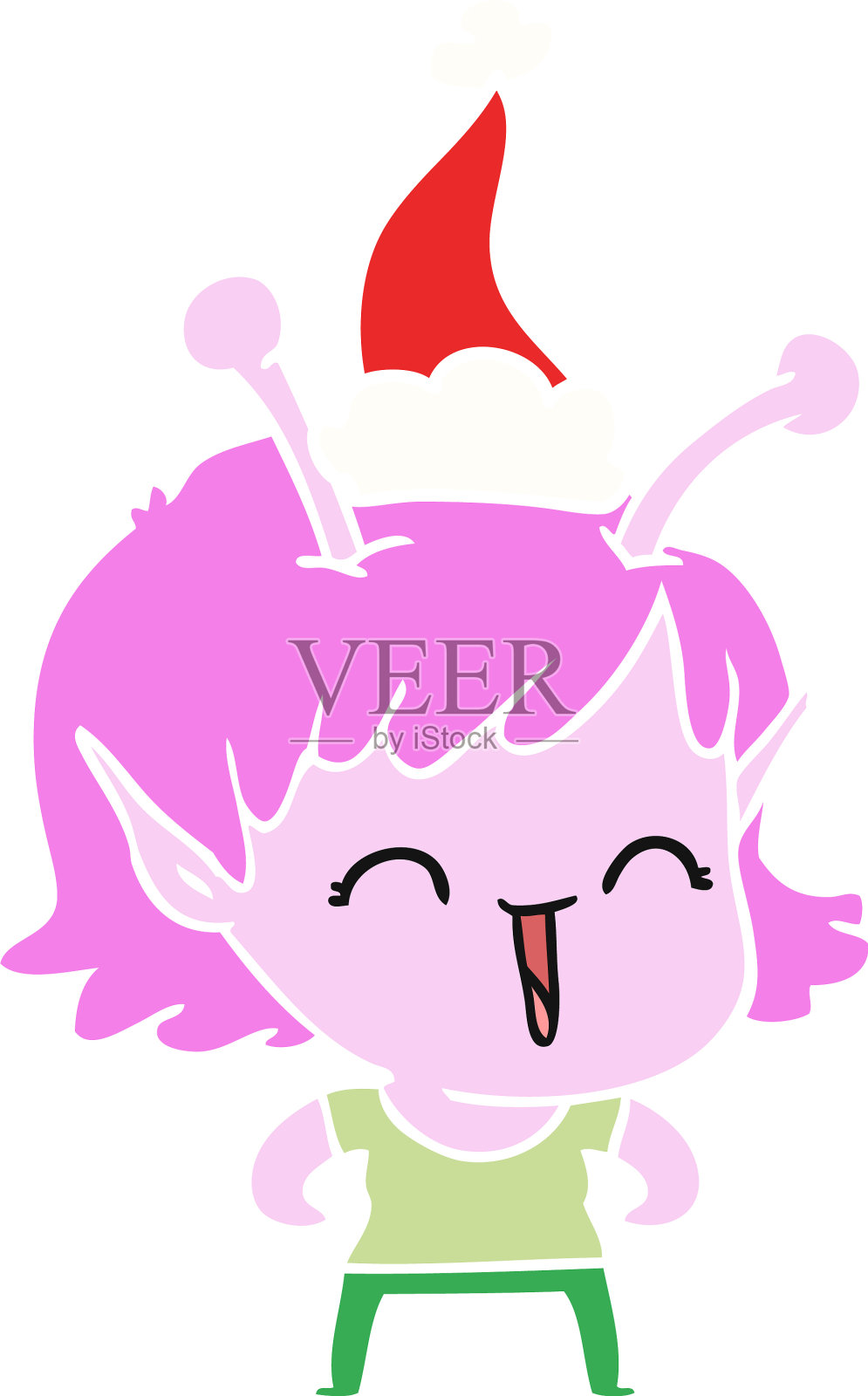 一个穿着圣诞老人的外星女孩笑了设计元素图片