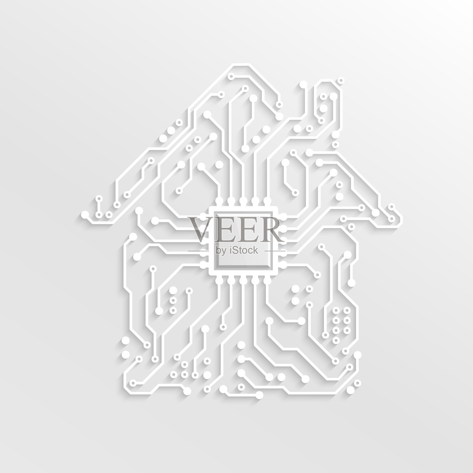 3d纸智能家居概念电路屋插画图片素材