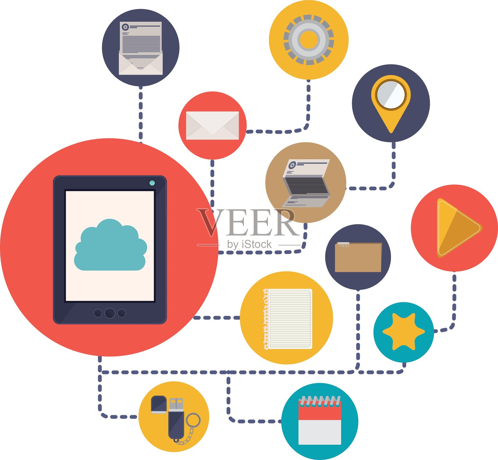 平板电脑和云计算设计插画图片素材