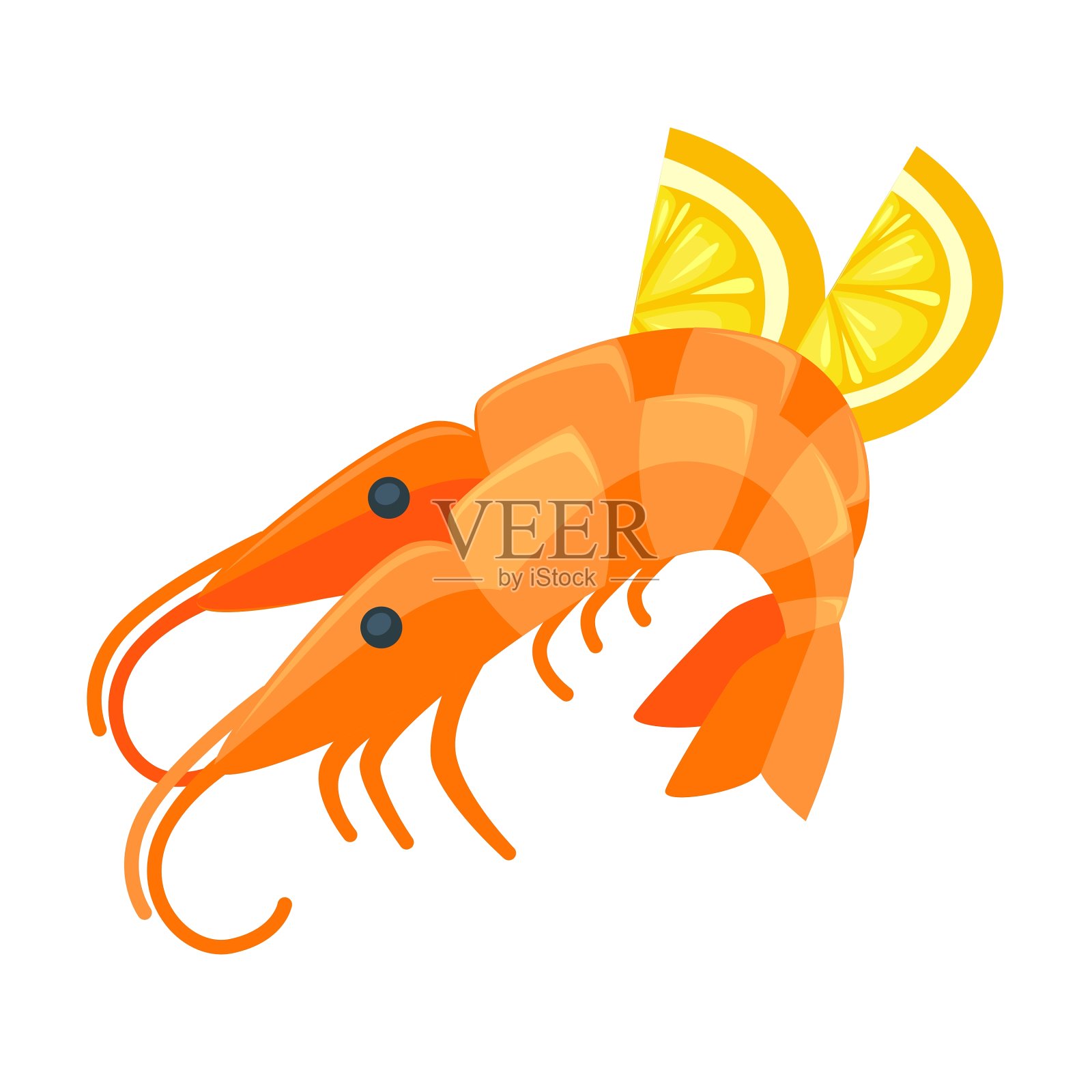 卡通风格的柠檬虾设计元素图片