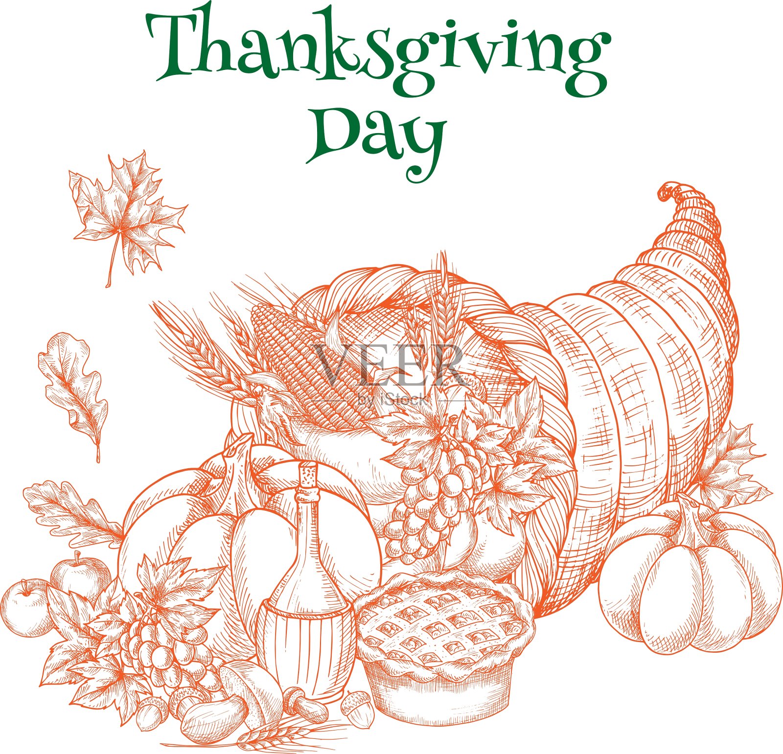 感恩节收获丰饶问候小品插画图片素材