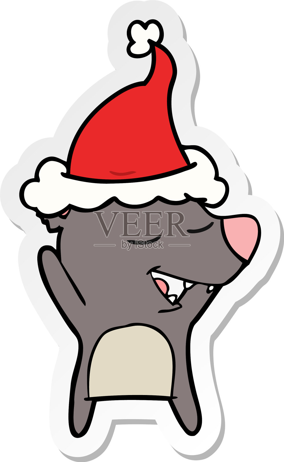 熊戴着圣诞老人帽子的卡通贴纸设计元素图片