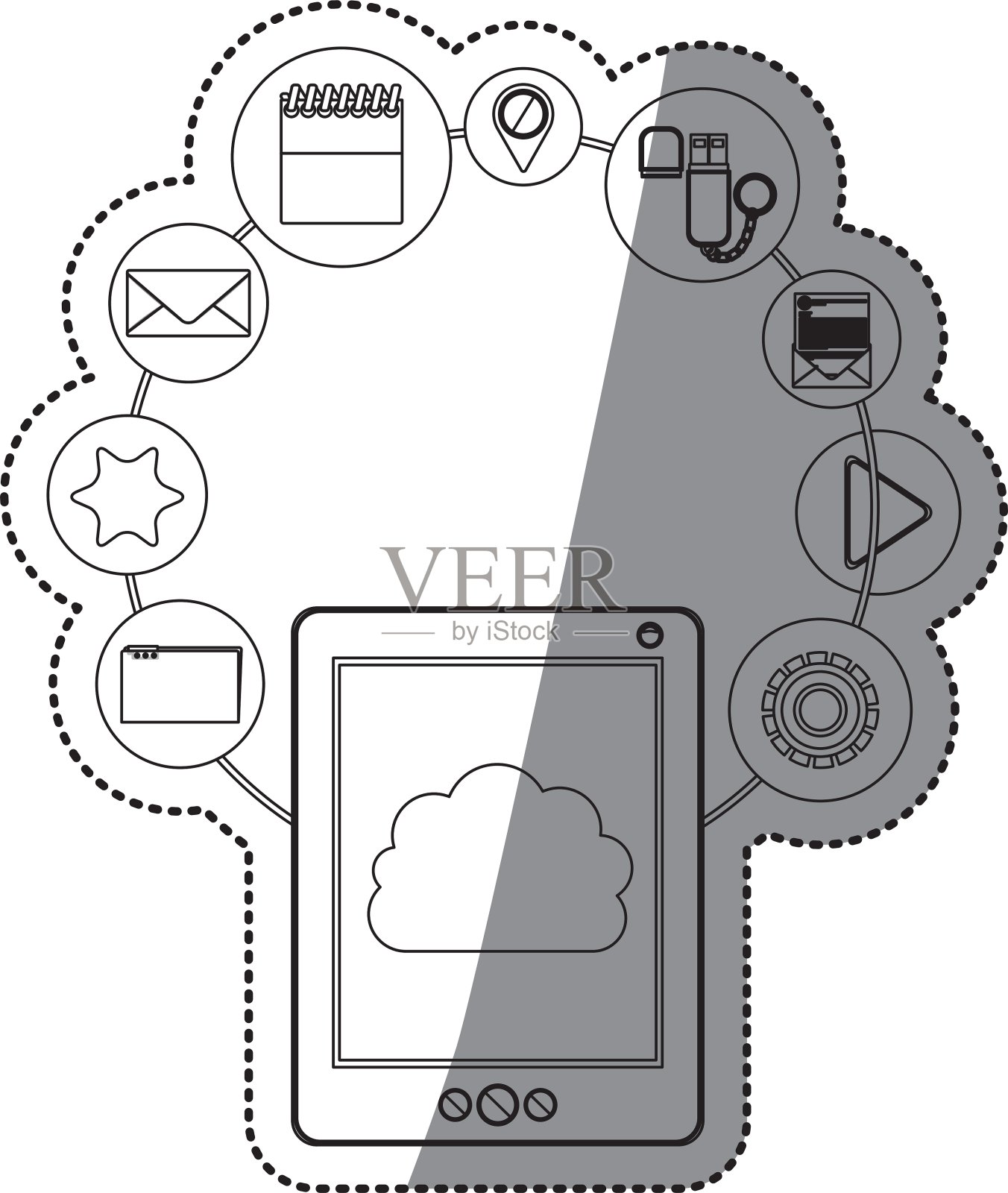 平板电脑和云计算设计插画图片素材