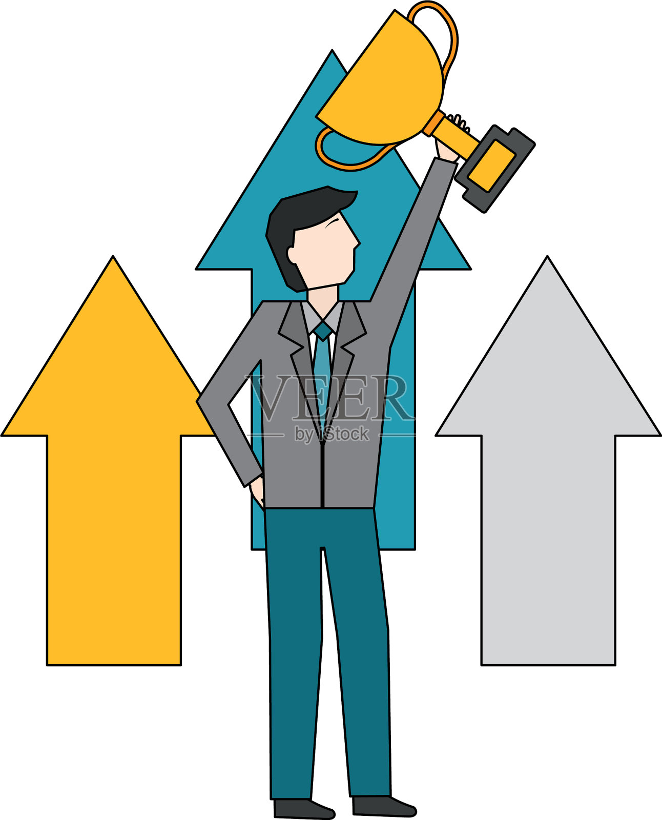 商人与箭头向上和奖杯的化身设计元素图片