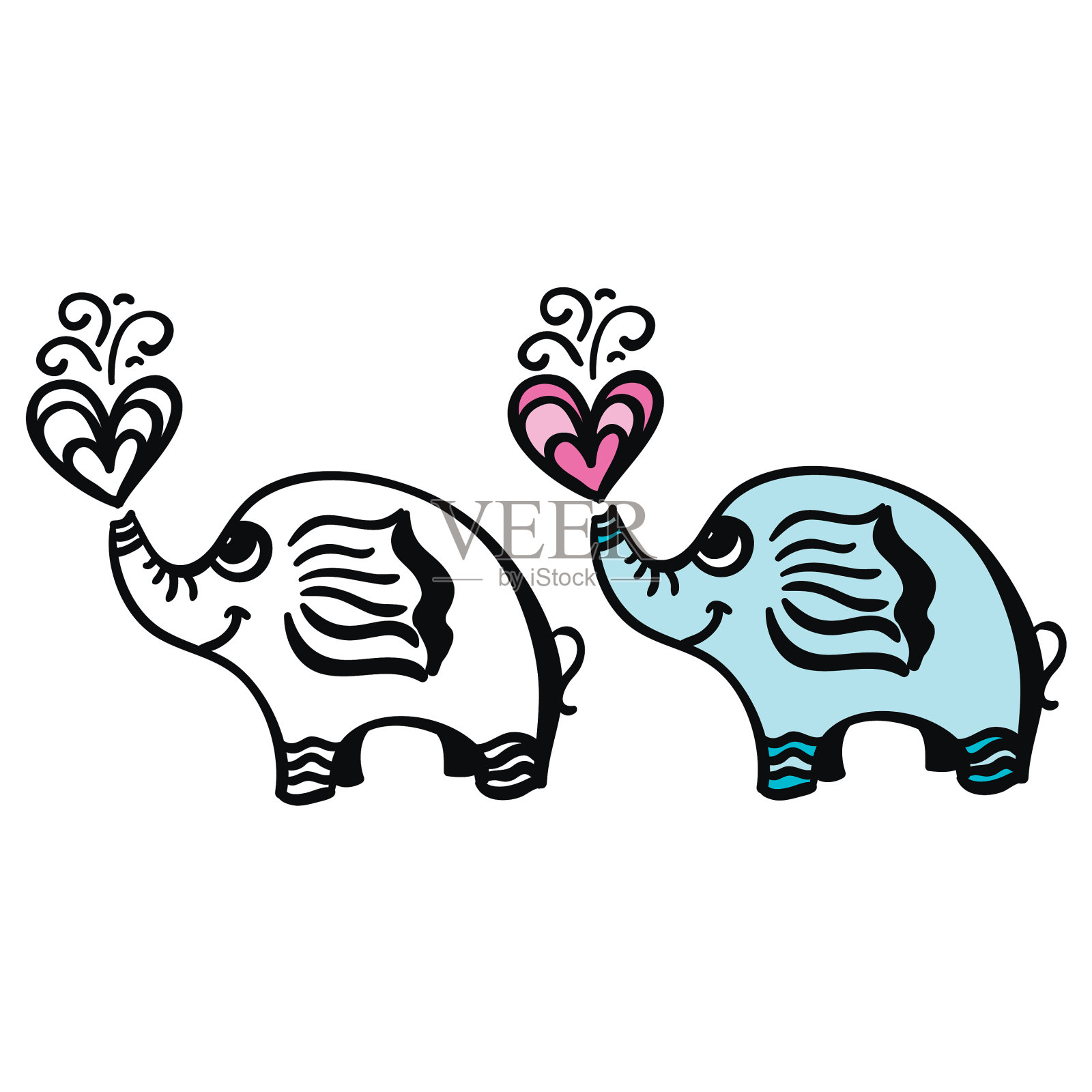 可爱的卡通大象与心插画图片素材