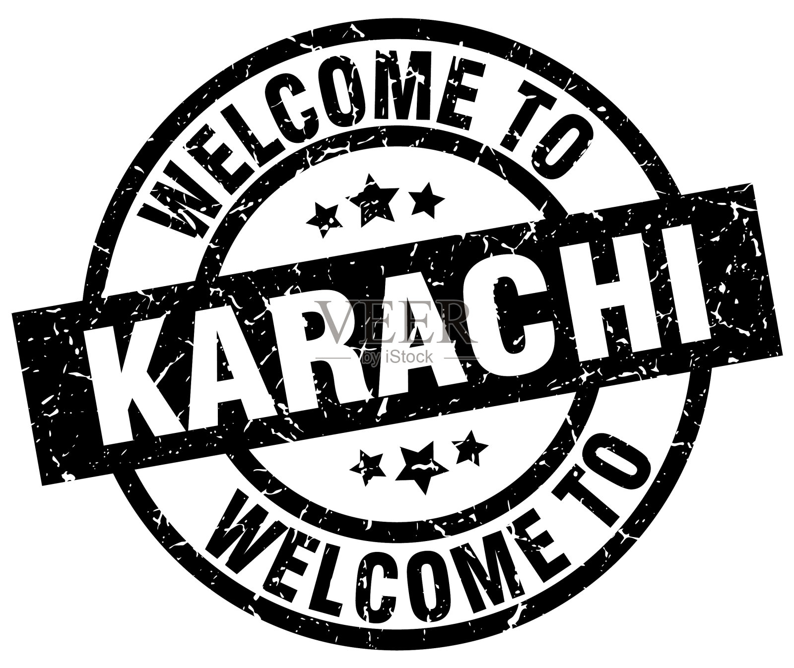 欢迎来到卡拉奇黑色邮票插画图片素材