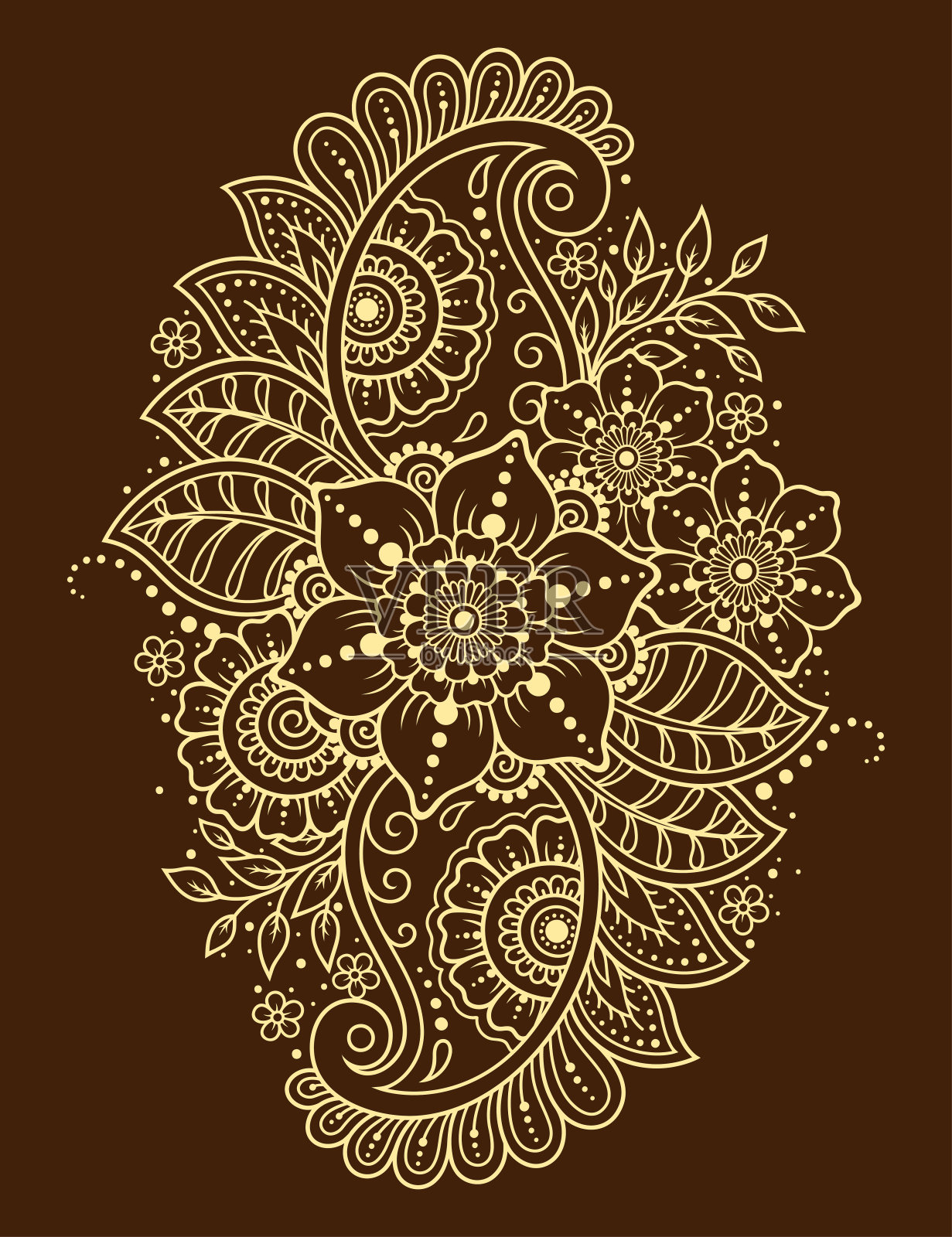 用于海娜绘画和纹身的曼海蒂花卉图案，民族东方印度风格装饰，涂鸦装饰，手绘矢量图插画图片素材