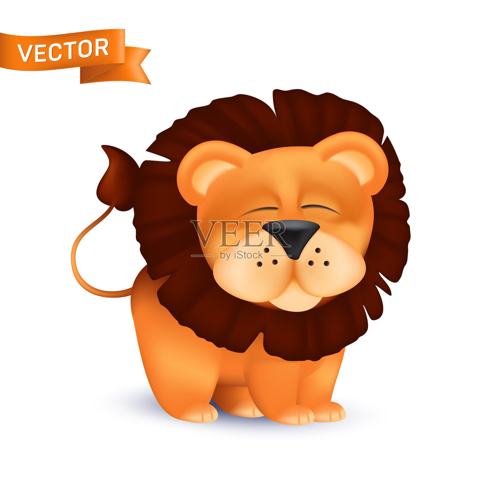 可爱的站立和眯着眼睛的卡通小狮子人物。矢量插图的非洲野生动物吉祥物新生动物孤立在白色的背景插画图片素材