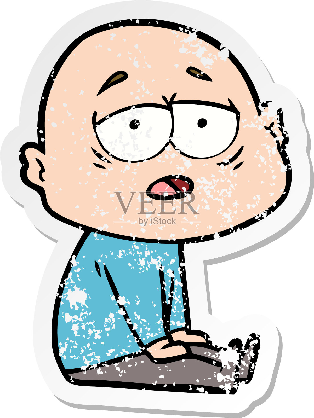 一个疲惫的秃头卡通男人的苦恼贴纸设计元素图片