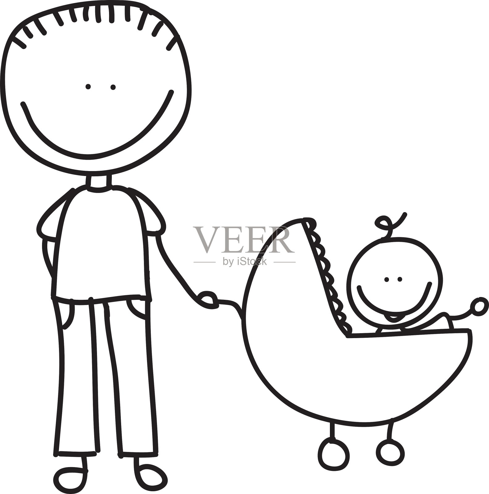 可爱的婴儿在推车孤立的图标设计元素图片