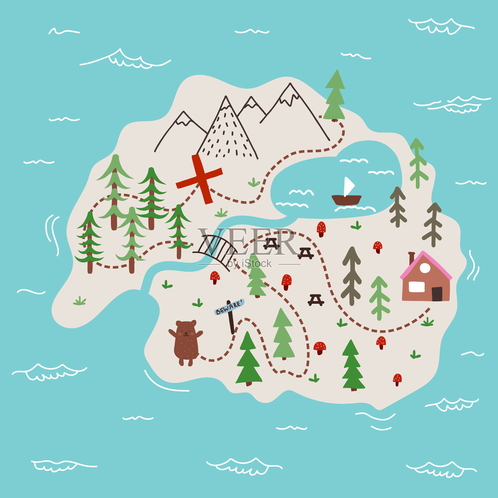 岛地图涂鸦插画图片素材