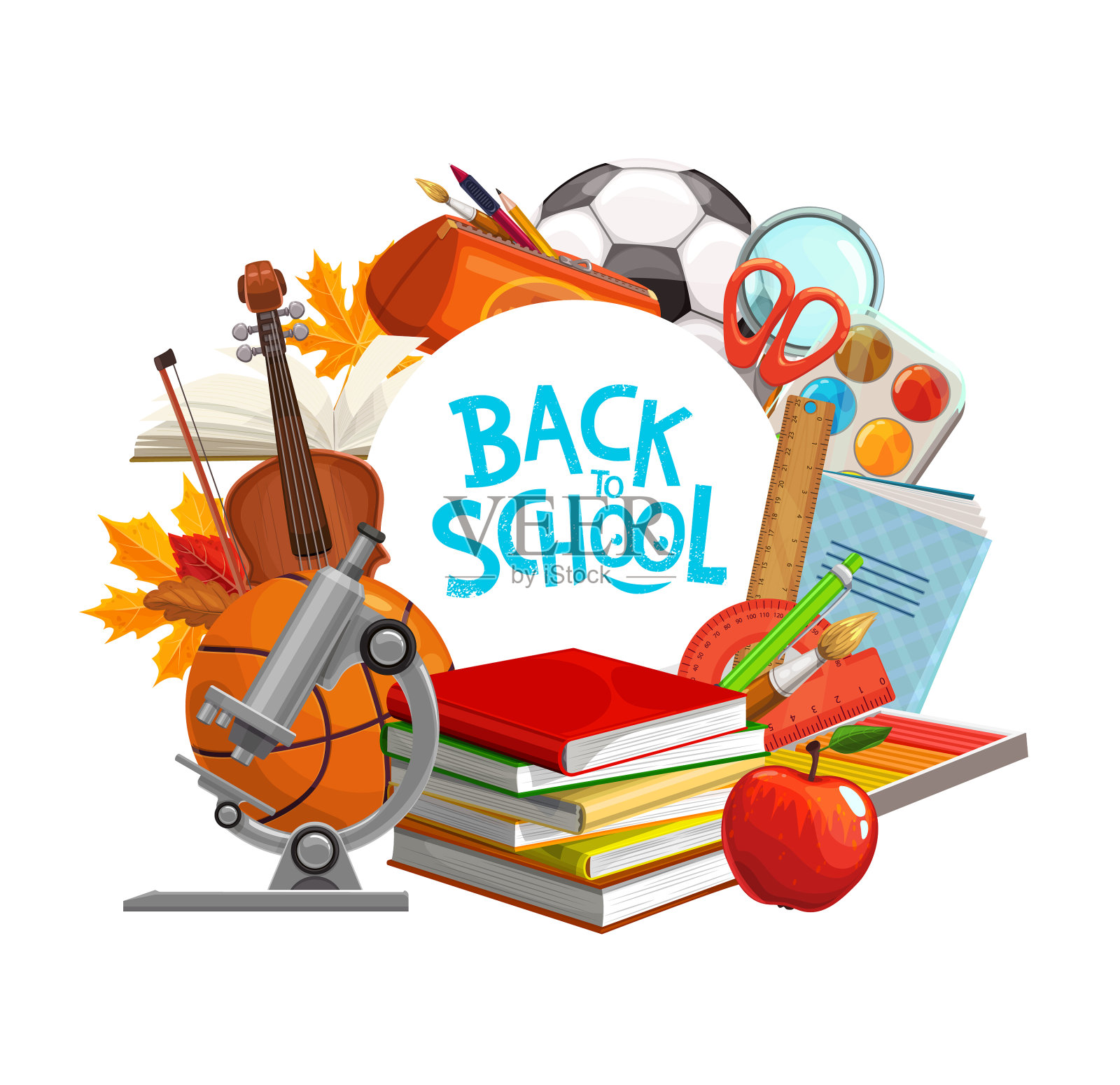 回到学校课堂，书本和学习用品设计元素图片