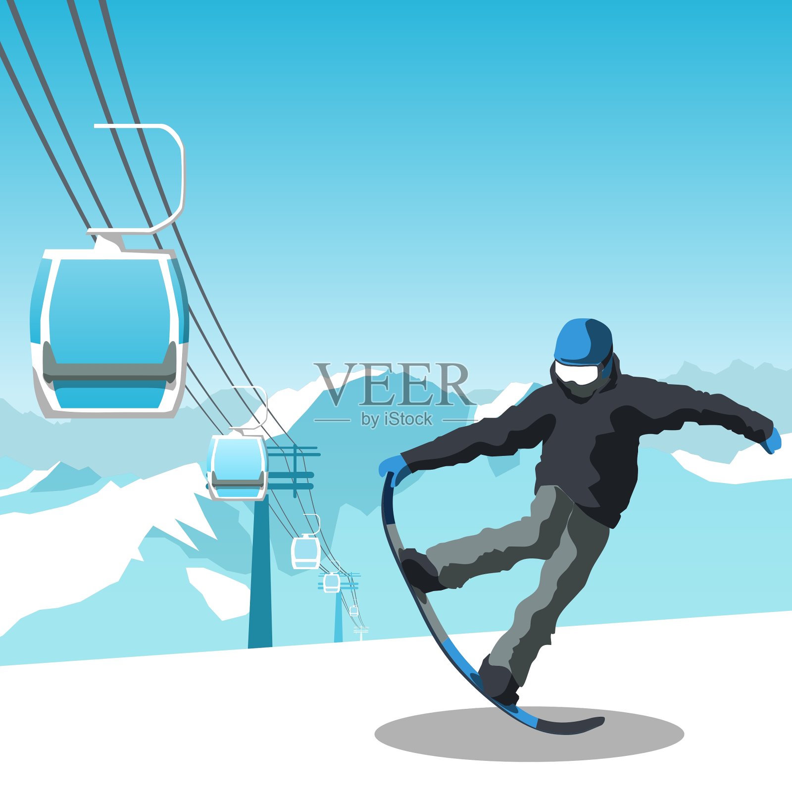 滑雪板和滑雪场主题插画图片素材