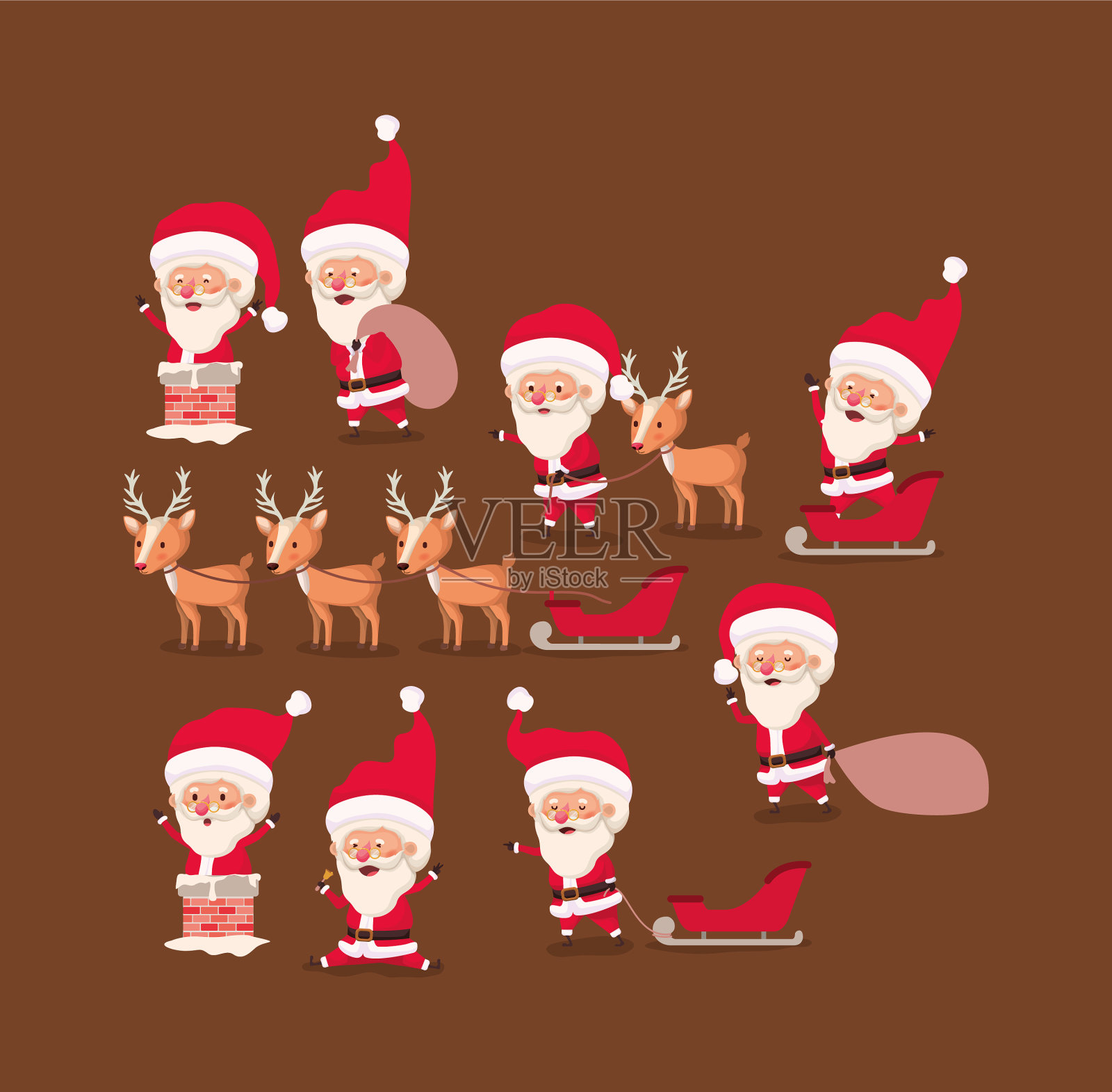 圣诞老人和驯鹿插画图片素材