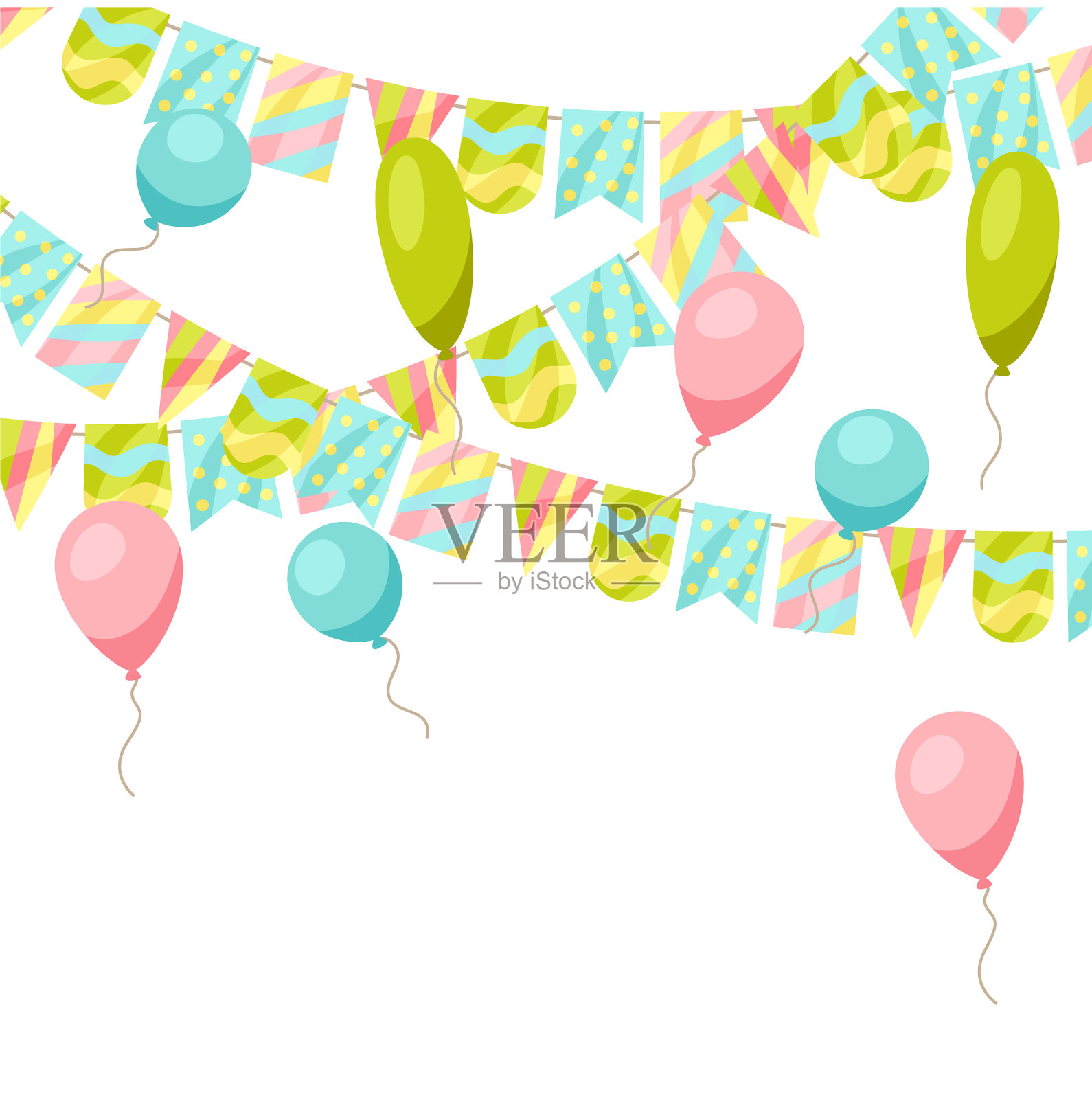 带有旗帜花环的节日贺卡设计模板素材