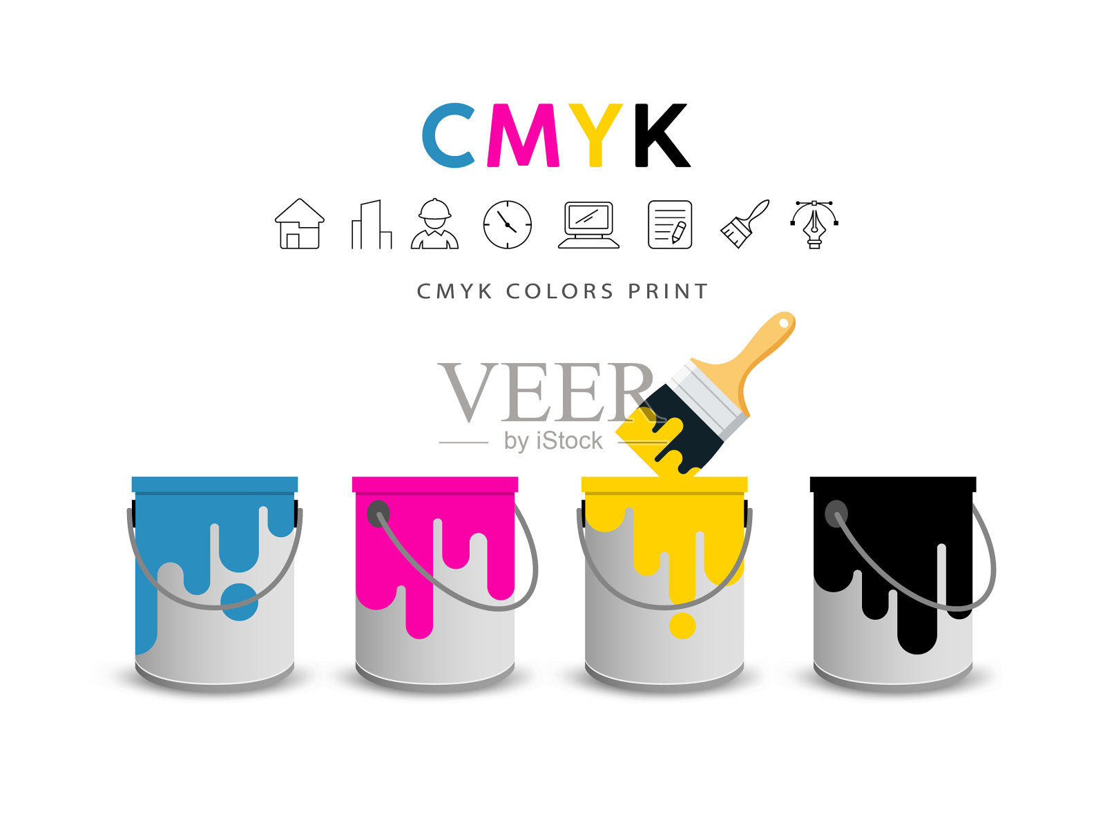 油漆罐和油漆刷的概念设计插画图片素材