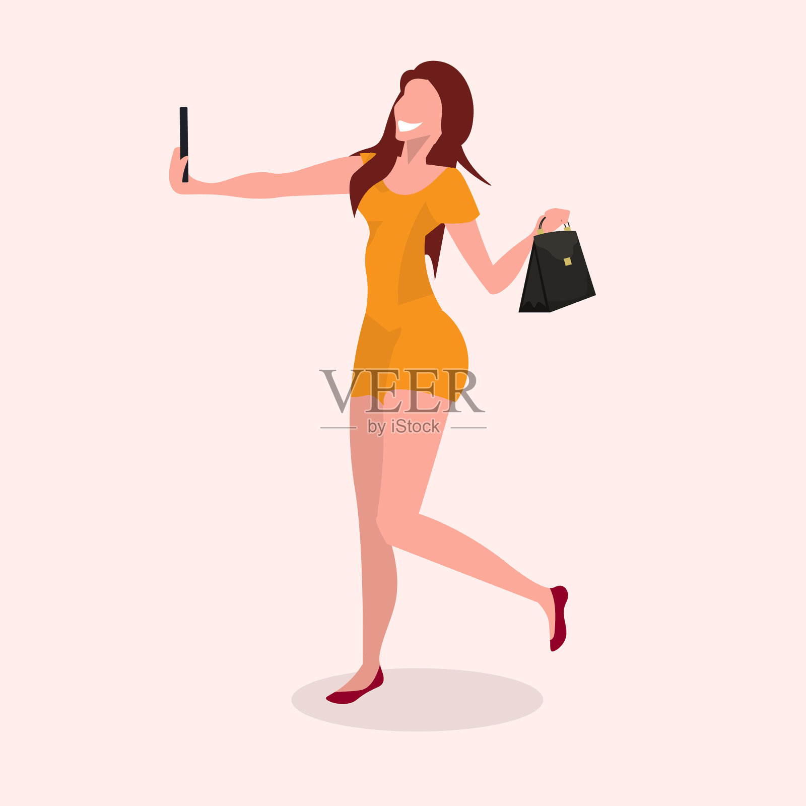 用智能手机自拍的女人插画图片素材