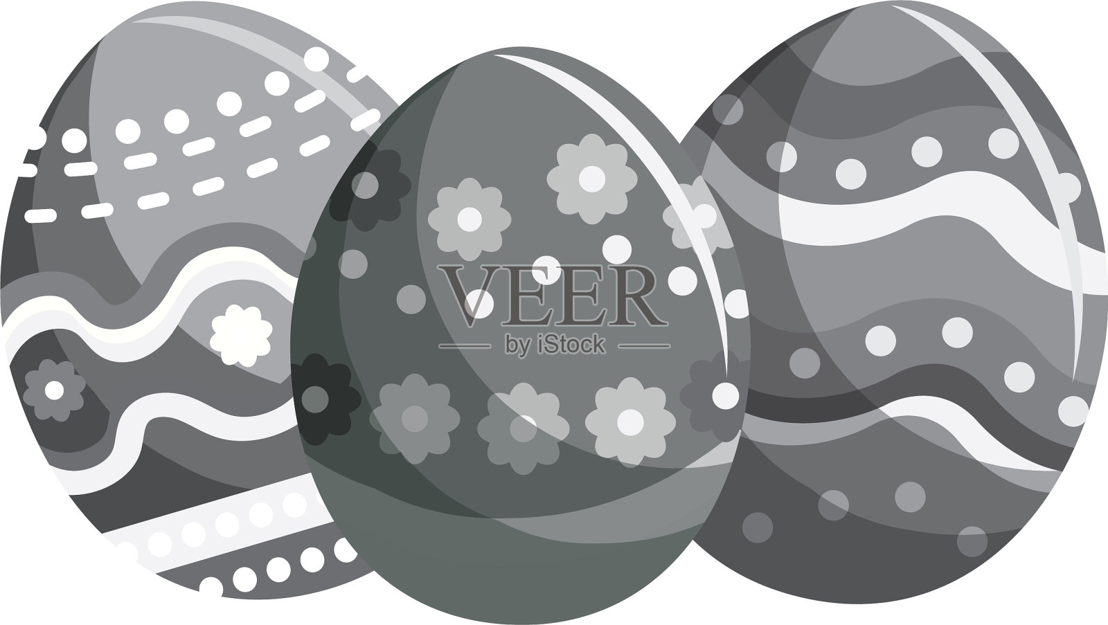 带有漂亮装饰设计的灰色复活节彩蛋设计元素图片