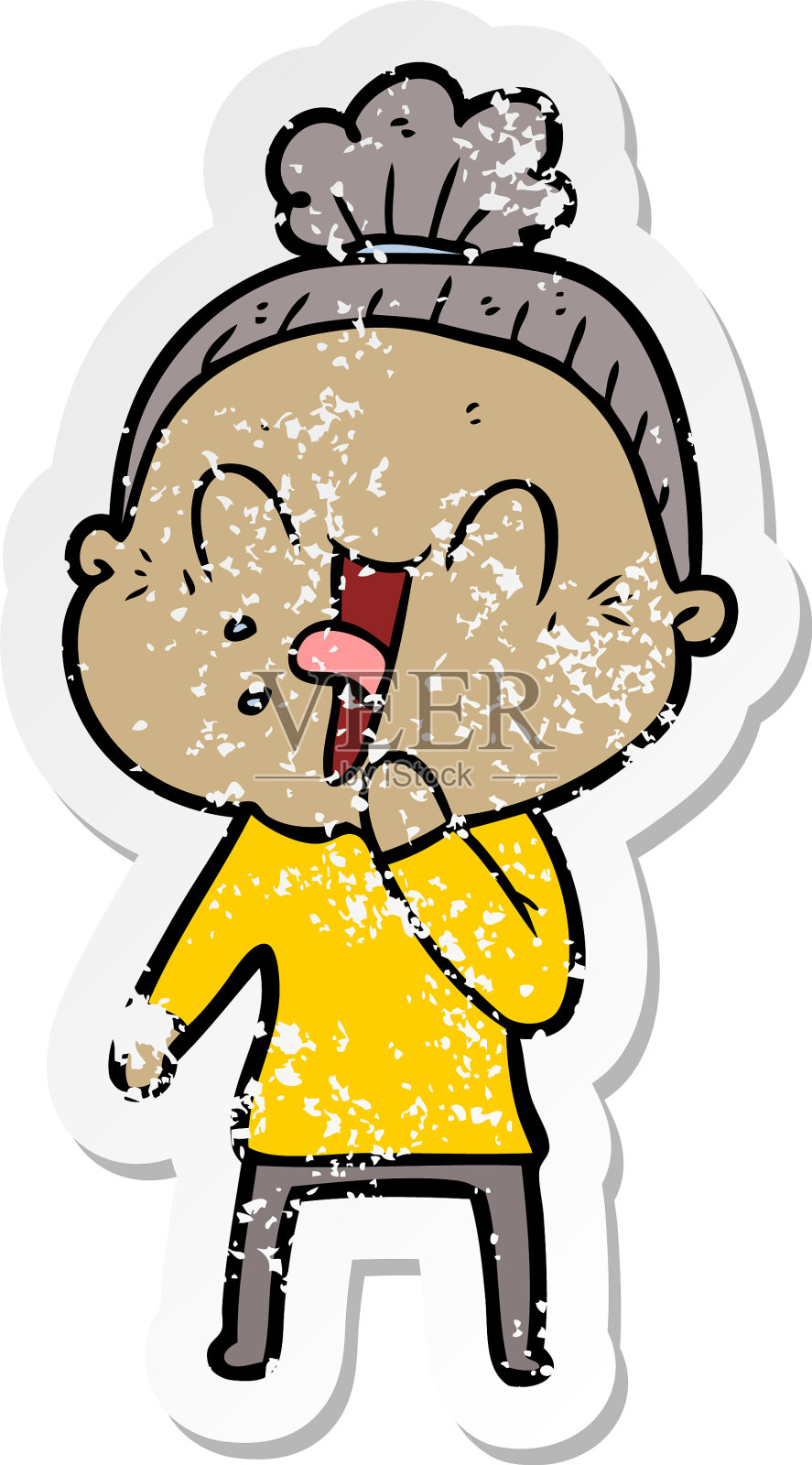 一个卡通快乐老妇人的苦恼贴纸设计元素图片