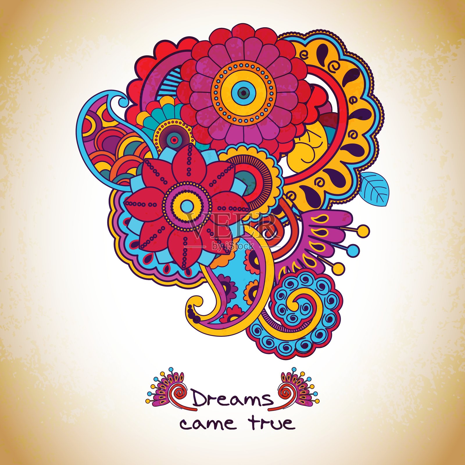 花卉图案涂鸦风格与鲜花插画图片素材