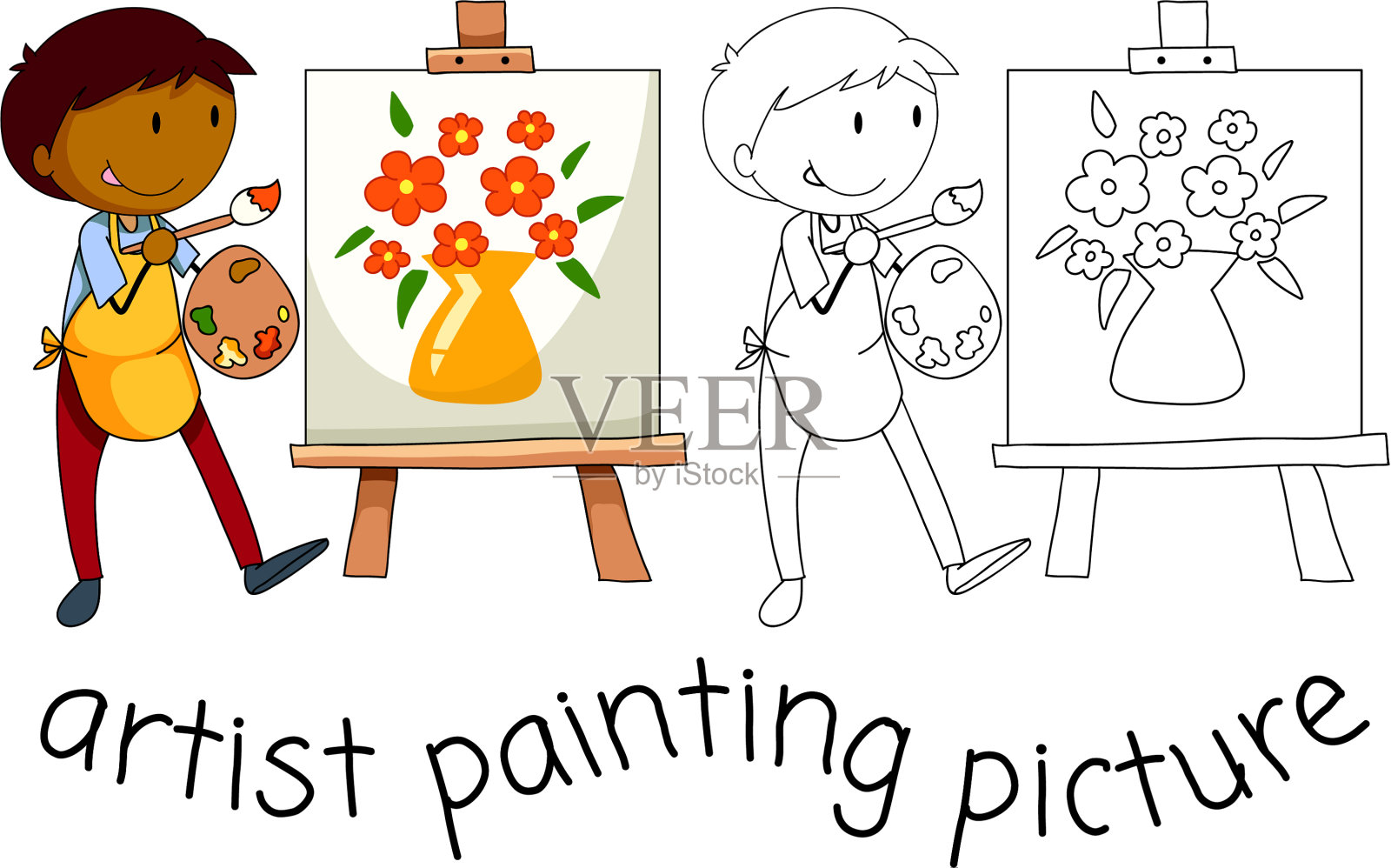 涂鸦艺术家的角色在白色的背景插画图片素材