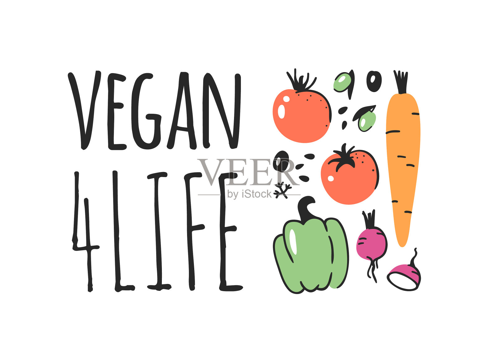 手绘集蔬菜、水果和生态插画图片素材