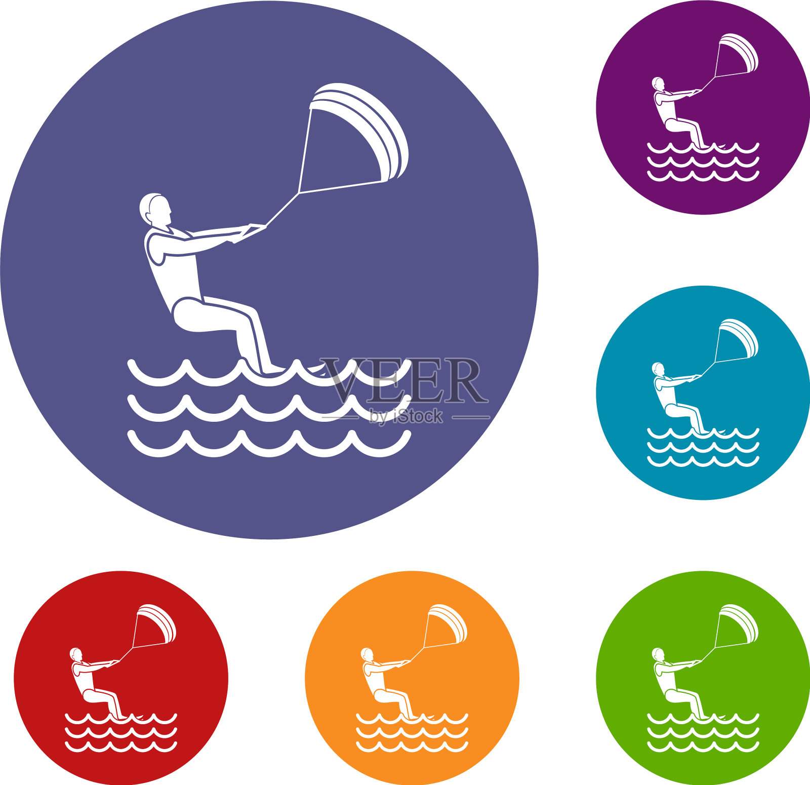 男子参加风筝冲浪图标集图标素材