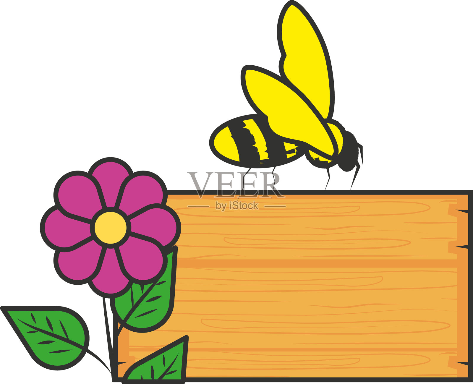 木质标签上有花和蜜蜂设计元素图片