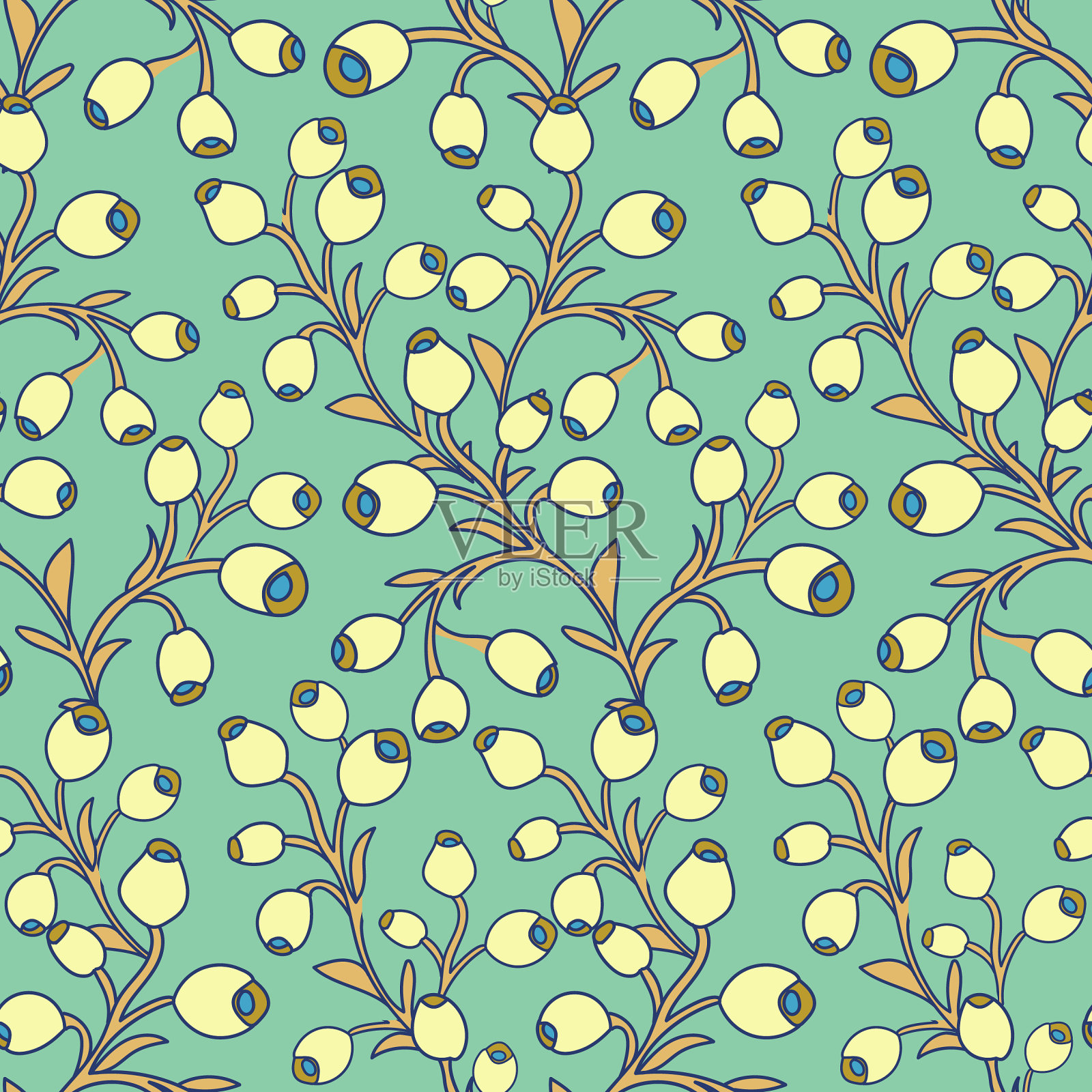 浆果的无缝花图案插画图片素材