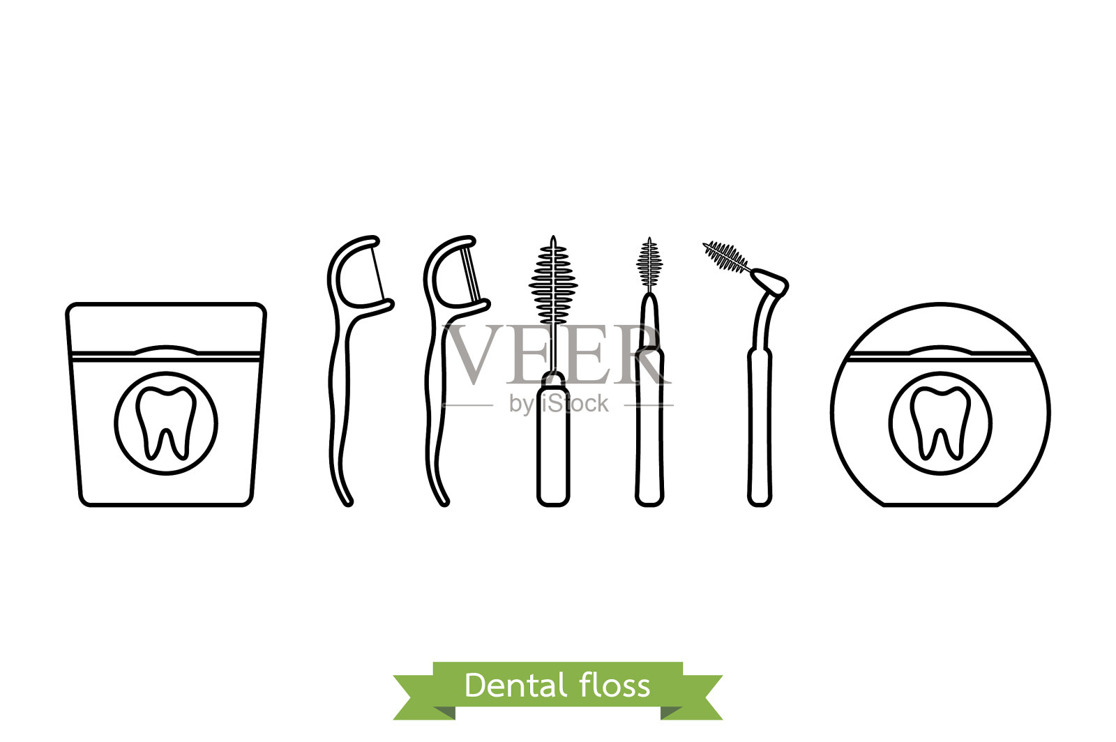牙线套型-卡通轮廓风格插画图片素材