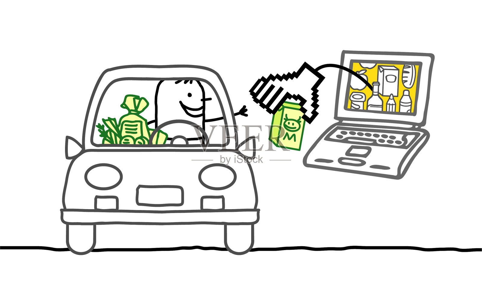 带着笔记本电脑和网络市场的人插画图片素材