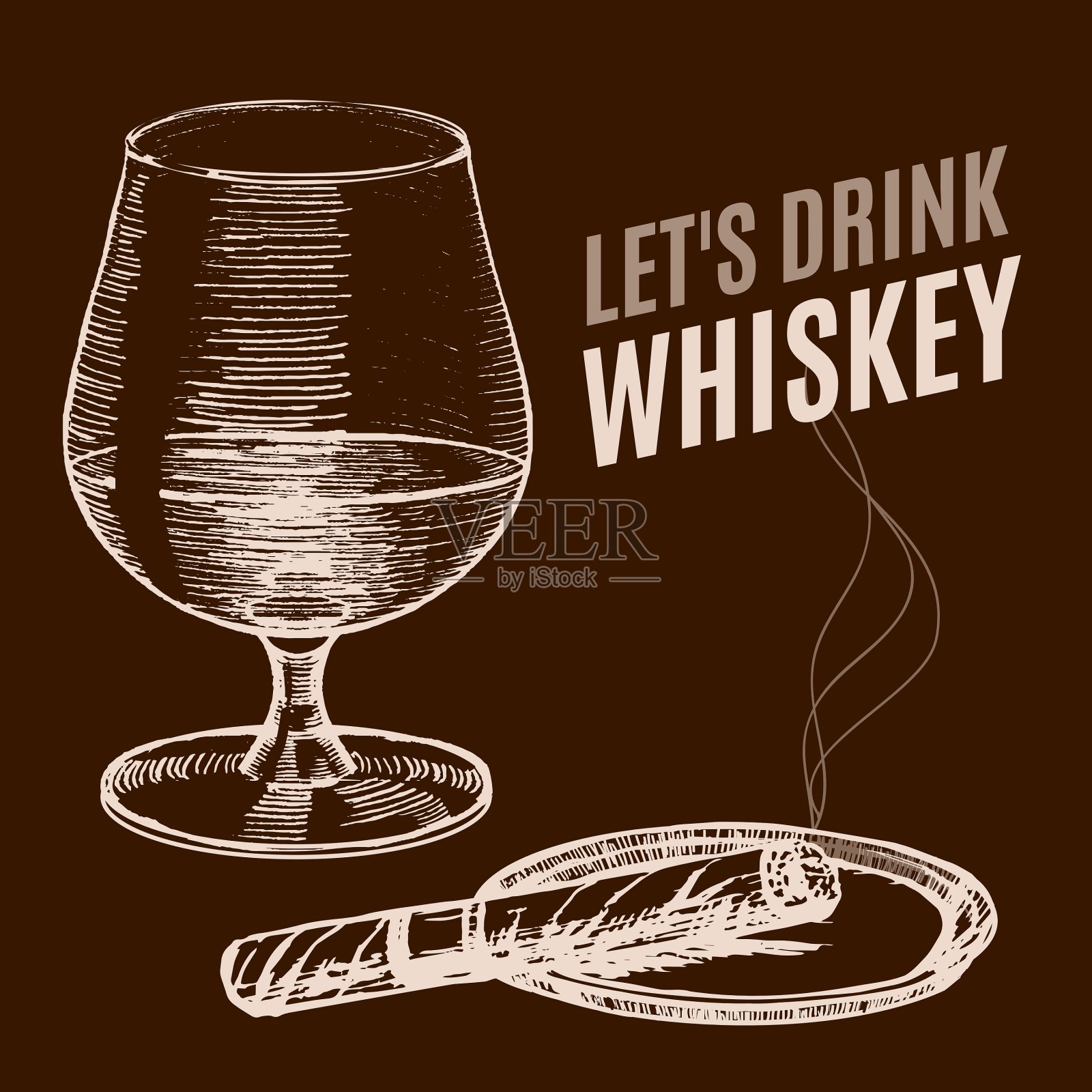 威士忌海报手绘素描插画图片素材