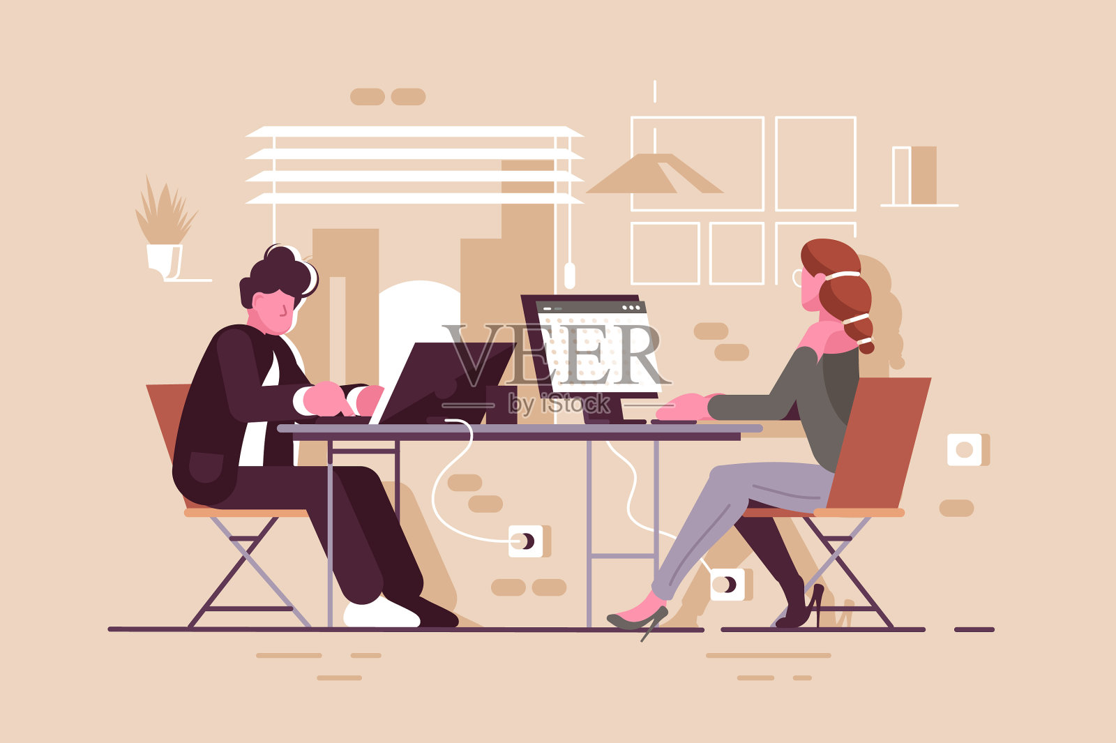 现代办公室里的人插画图片素材