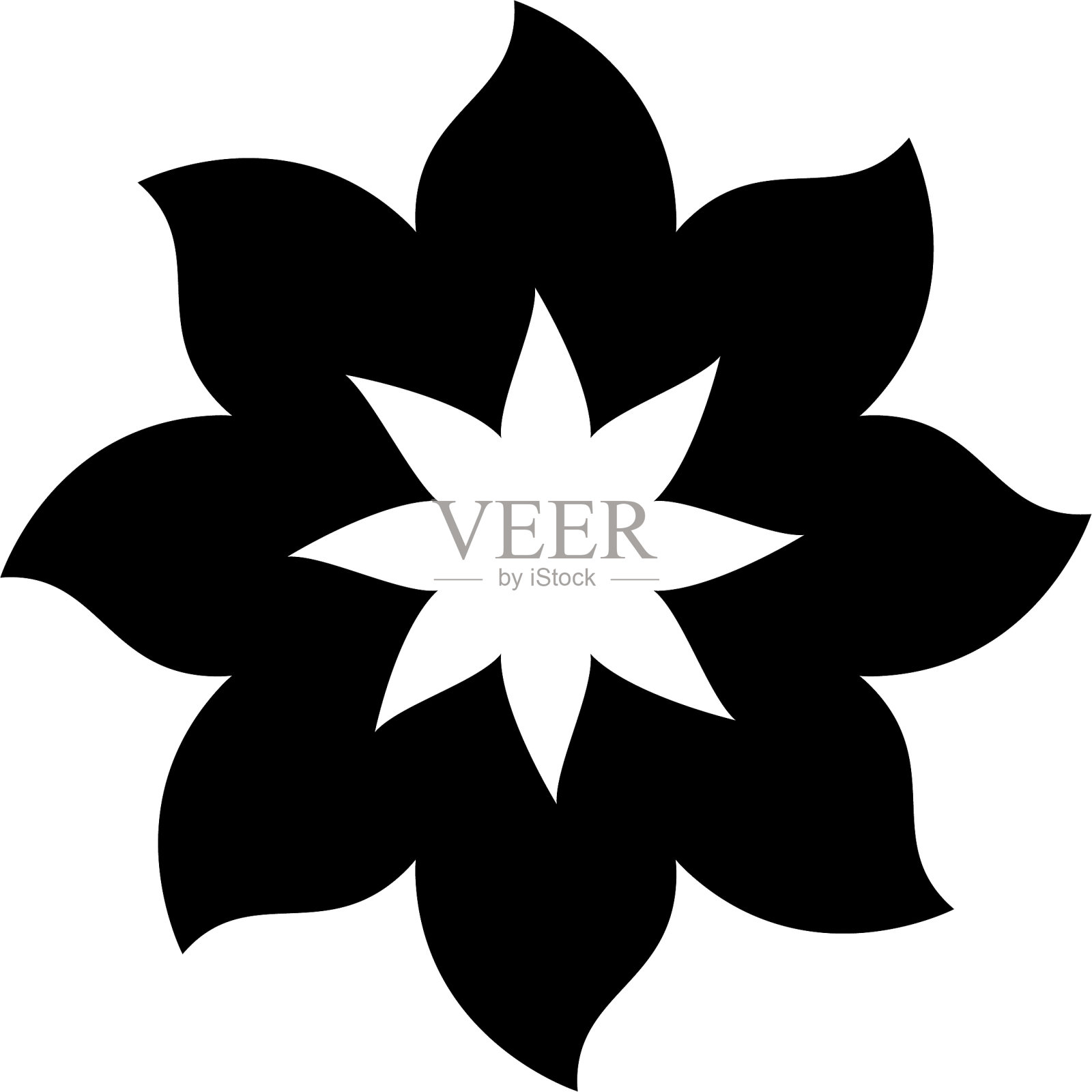 黑色剪影与八个花瓣的花图标素材