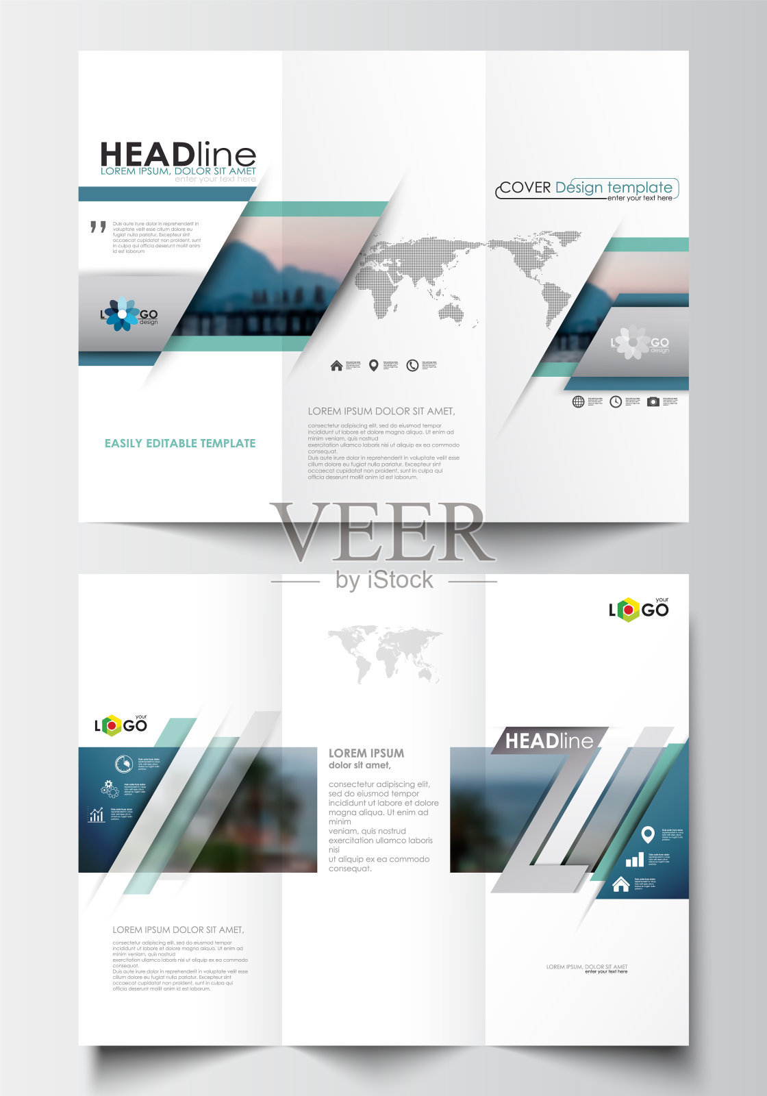 三折宣传册商业模板，双面设计模板素材