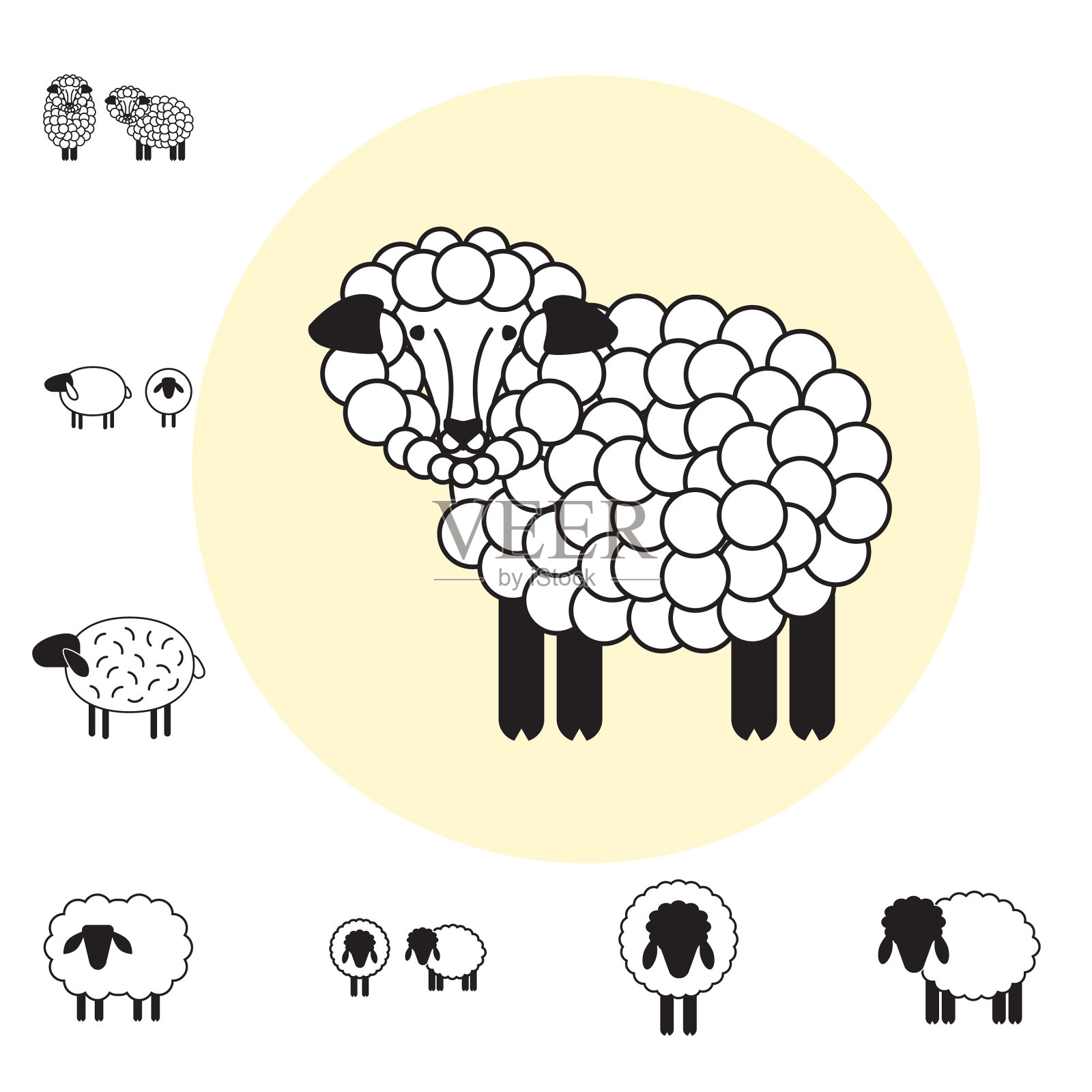 绵羊或公羊图标标志模板象形图插画图片素材