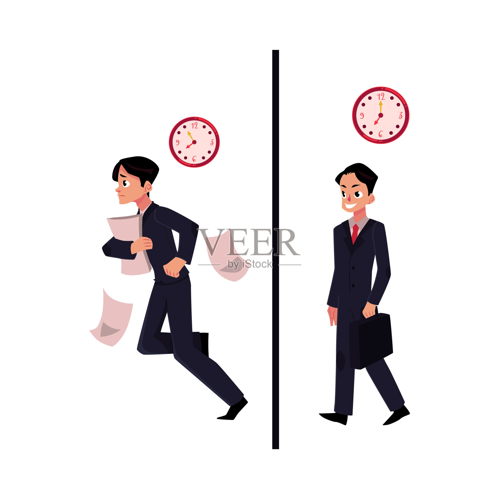 西装革履的商人经理匆匆而过插画图片素材