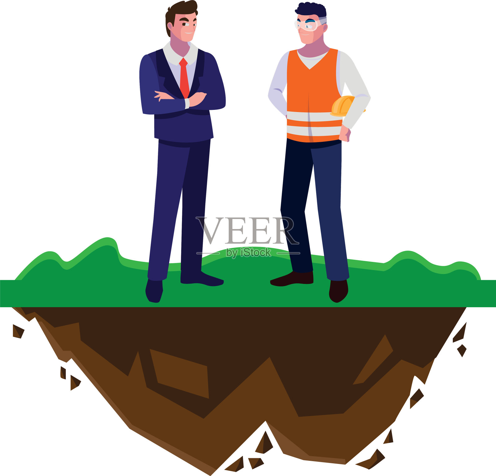 建筑工和工程师在草坪上插画图片素材