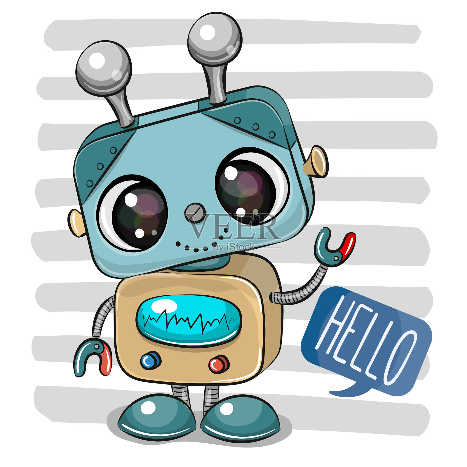 卡通机器人条纹背景设计元素图片