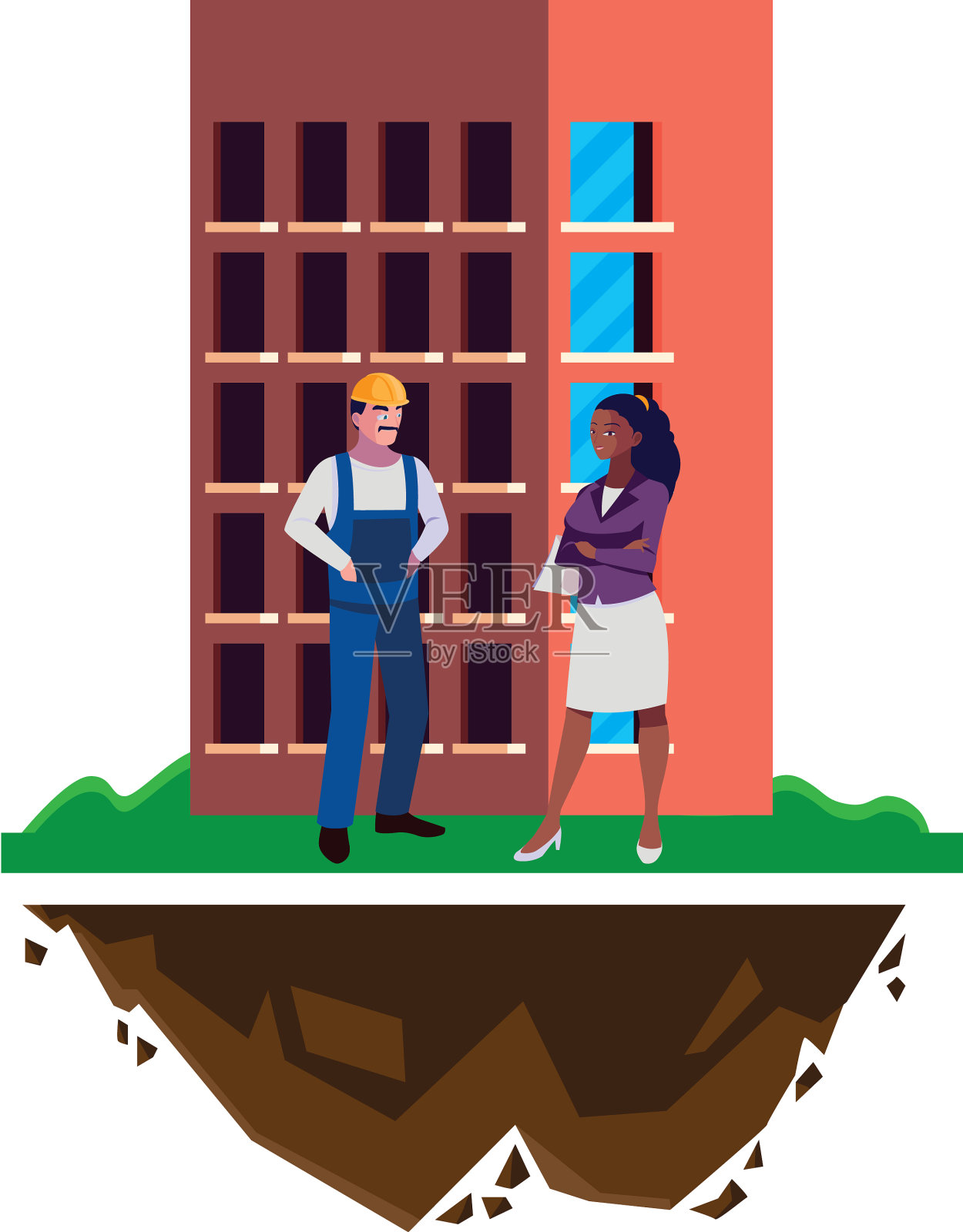 男建筑工和黑人女工程师设计元素图片