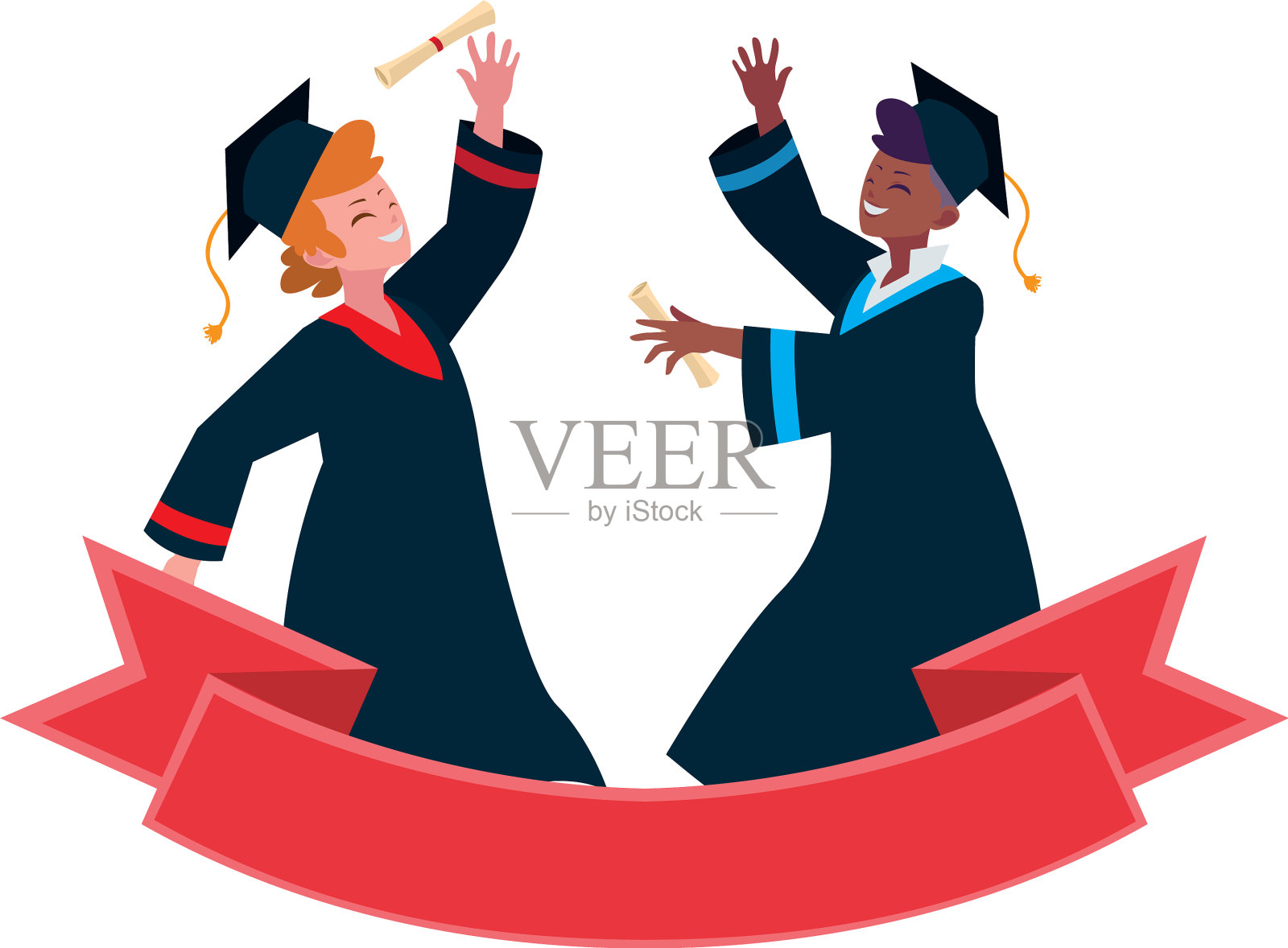 跨种族学生男孩毕业庆祝设计元素图片