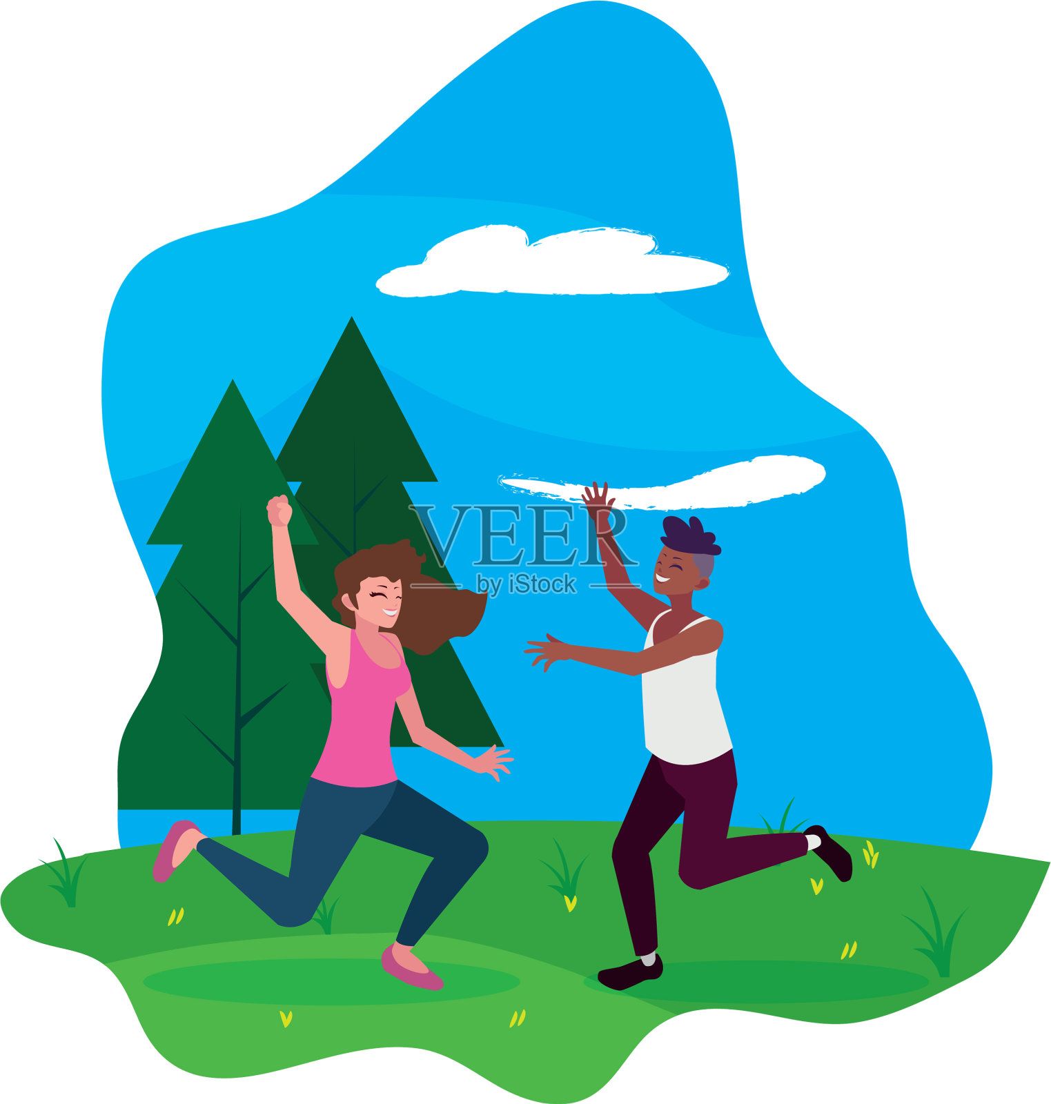 跨种族的年轻夫妇在营地庆祝设计元素图片