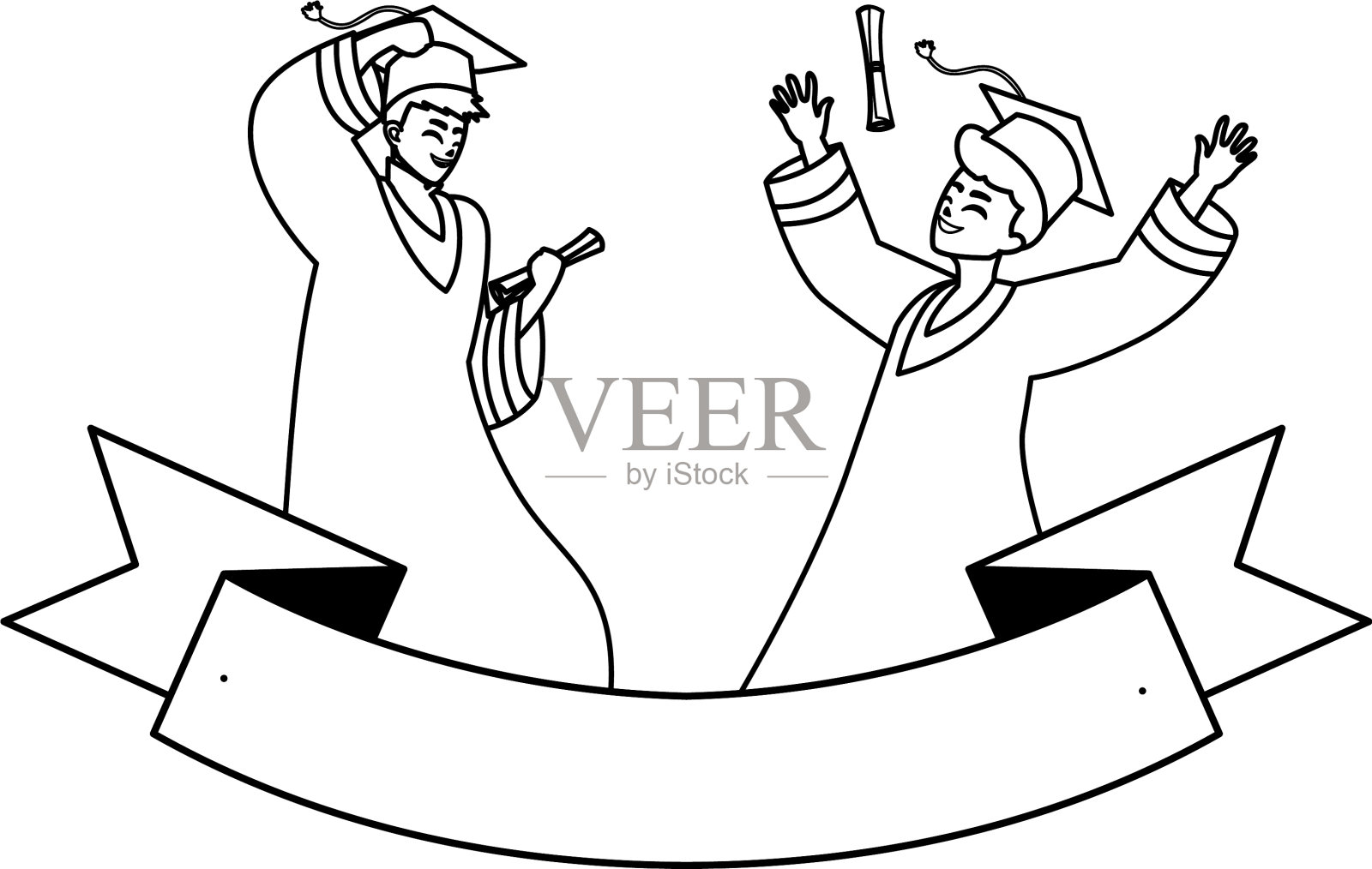 快乐的学生男生毕业与庆祝设计元素图片