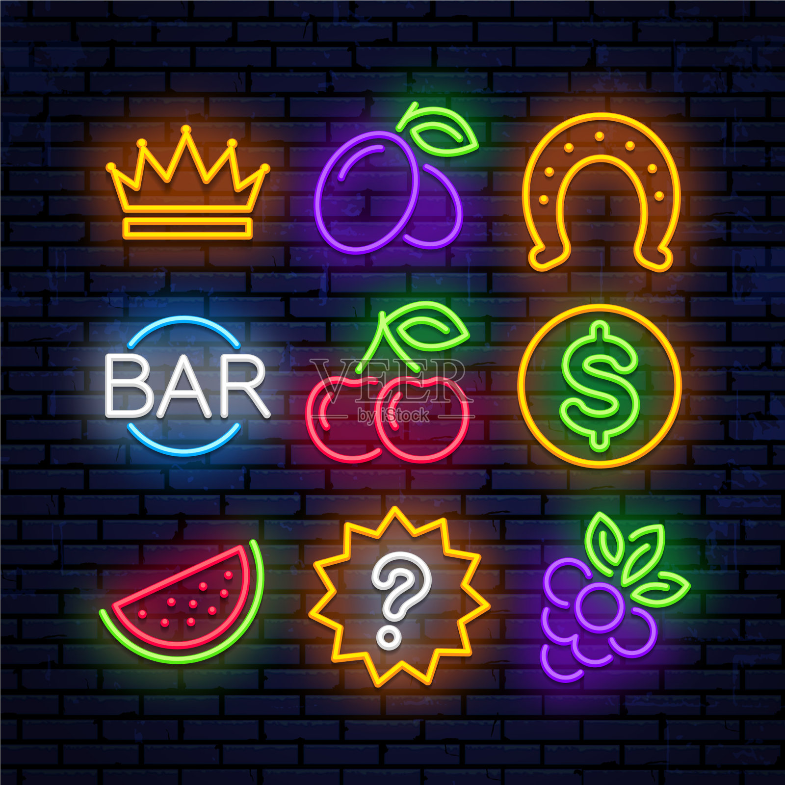 赌场的霓虹图标插画图片素材