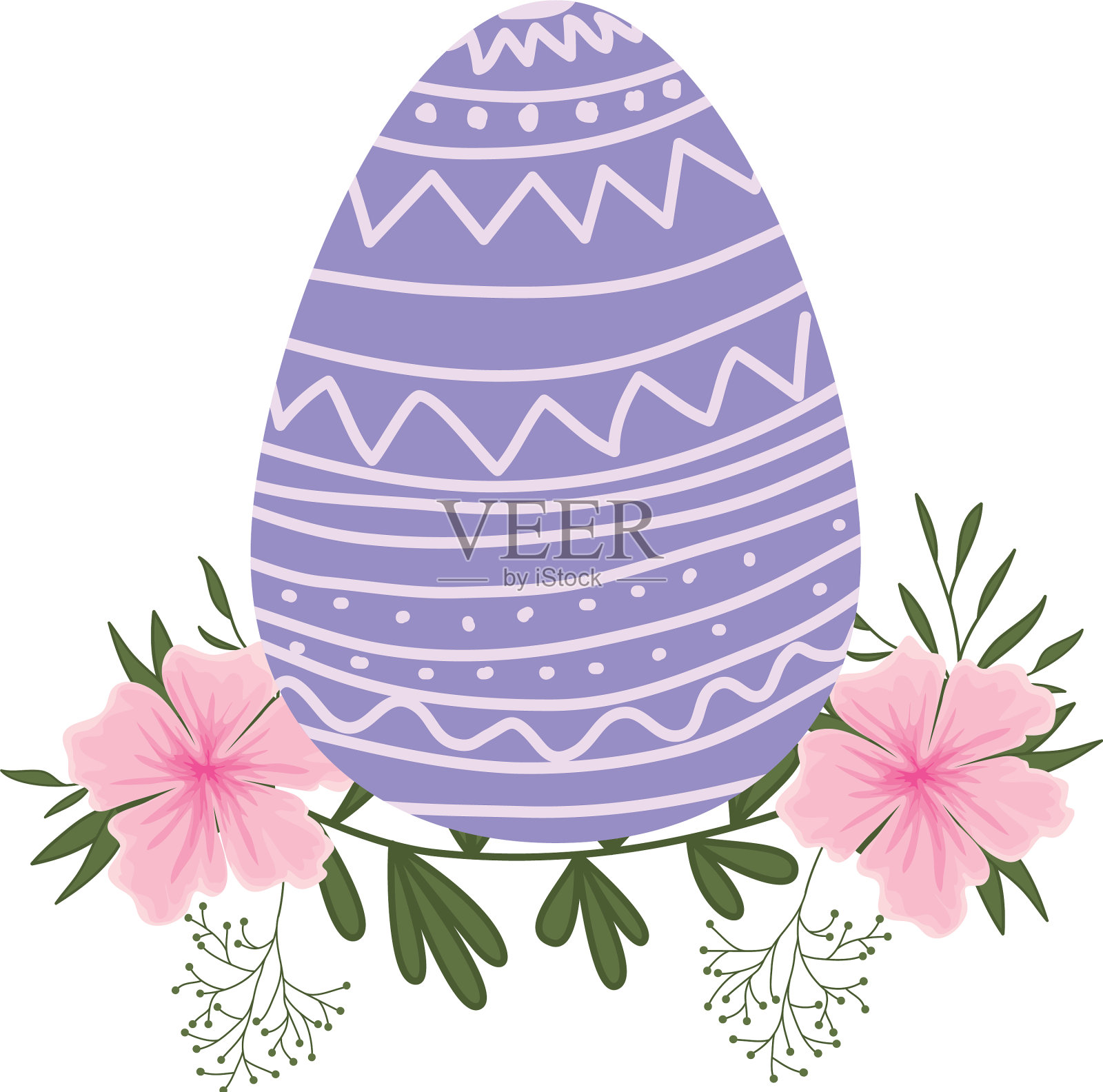 复活节彩蛋花和叶子孤立的图标插画图片素材