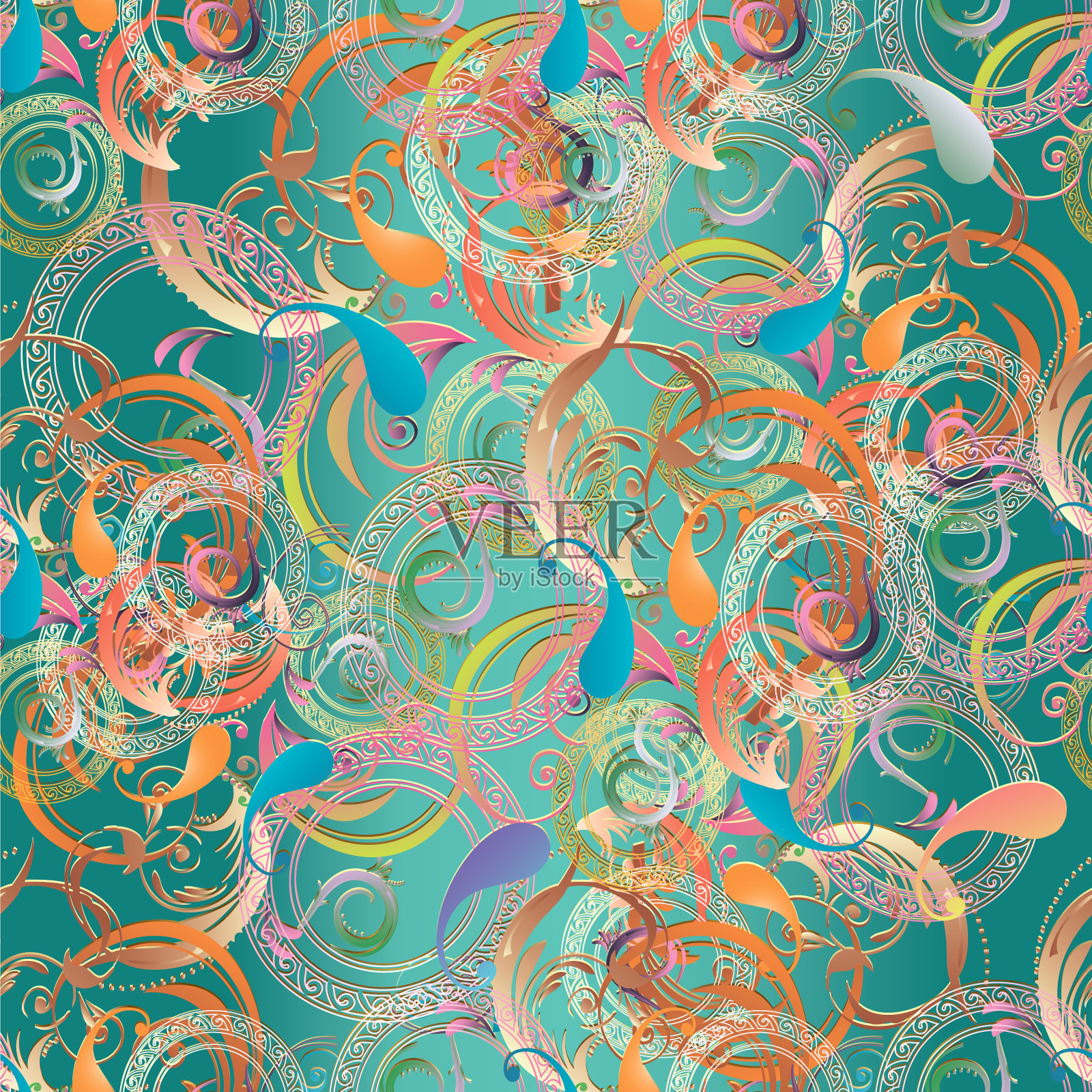 五颜六色的花涡纹无缝图案插画图片素材